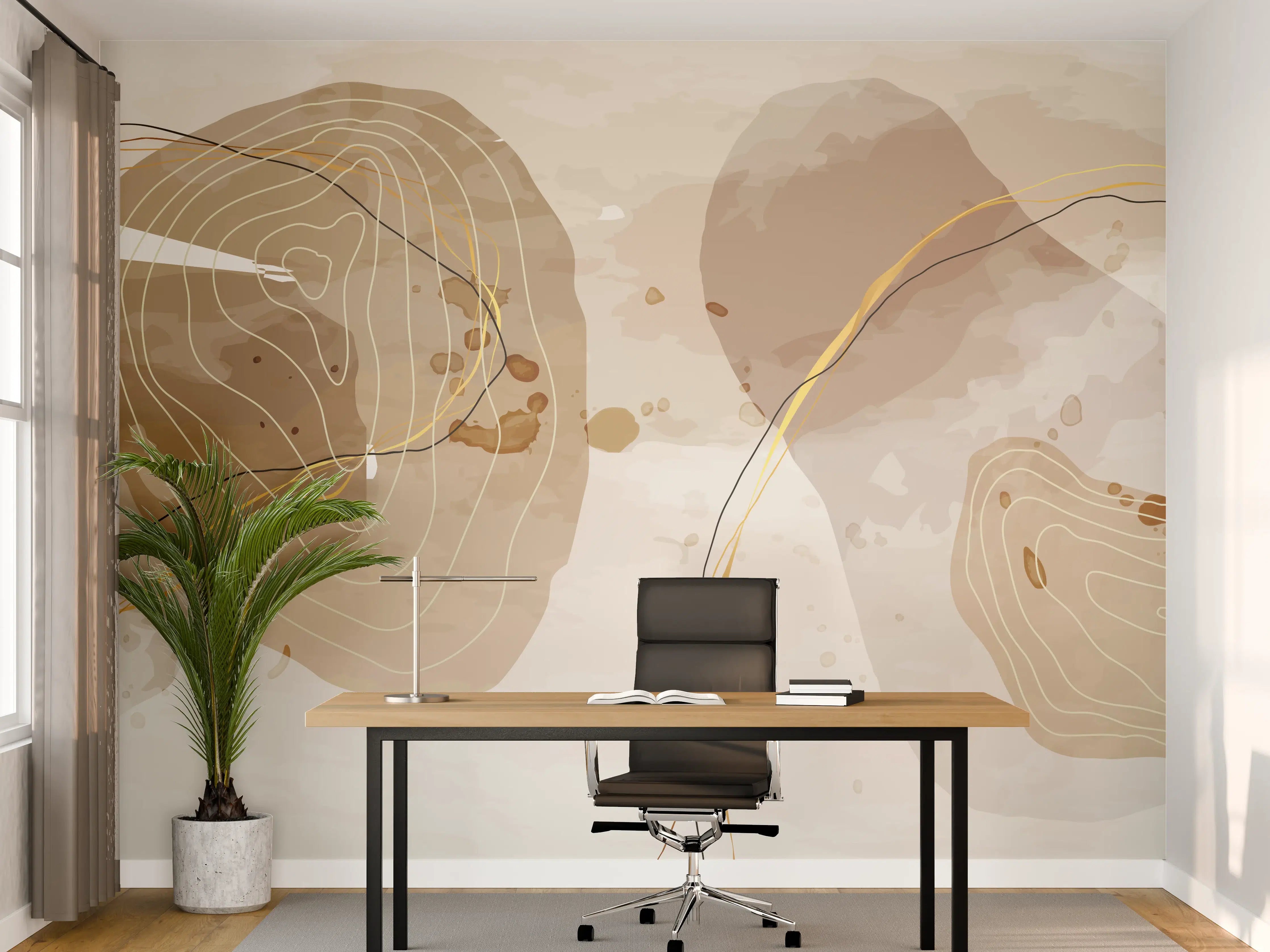 Büro Wandgestaltung - Abstrakte Beige-Braune Linienkunst
