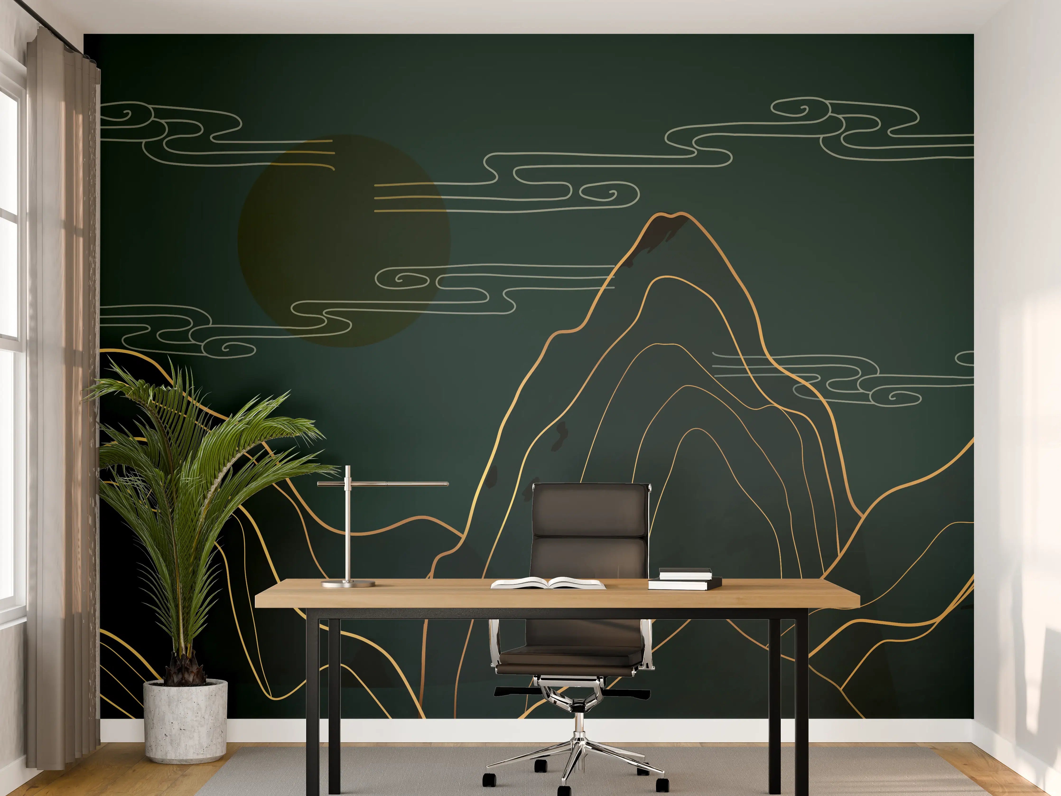 Büro Wandgestaltung - Abstrakte Berglandschaft Linienkunst