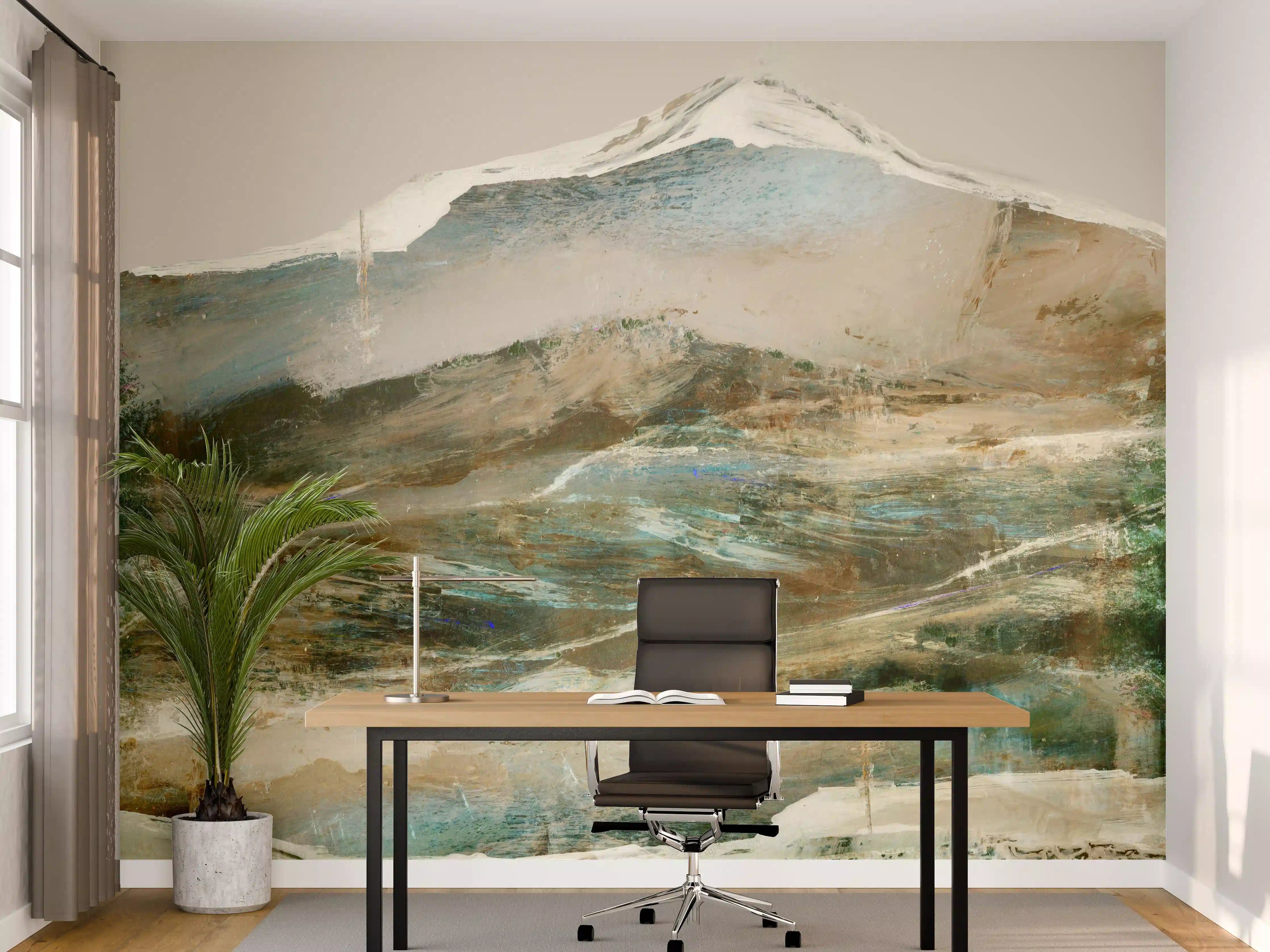 Büro Wandgestaltung - Abstrakte Berglandschaft Pastelltöne