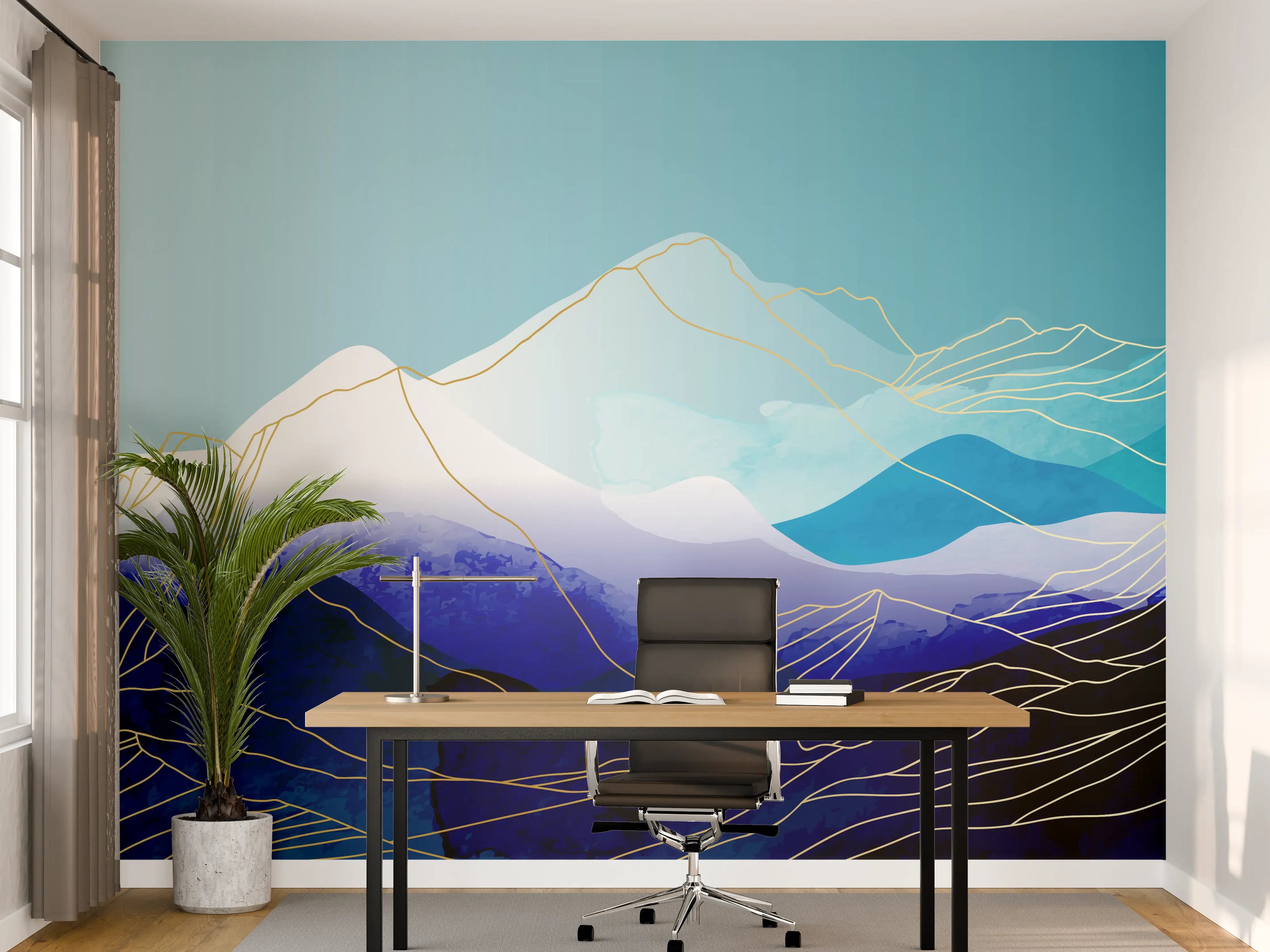 Büro Wandgestaltung - Abstrakte Berglandschaft in Blautönen