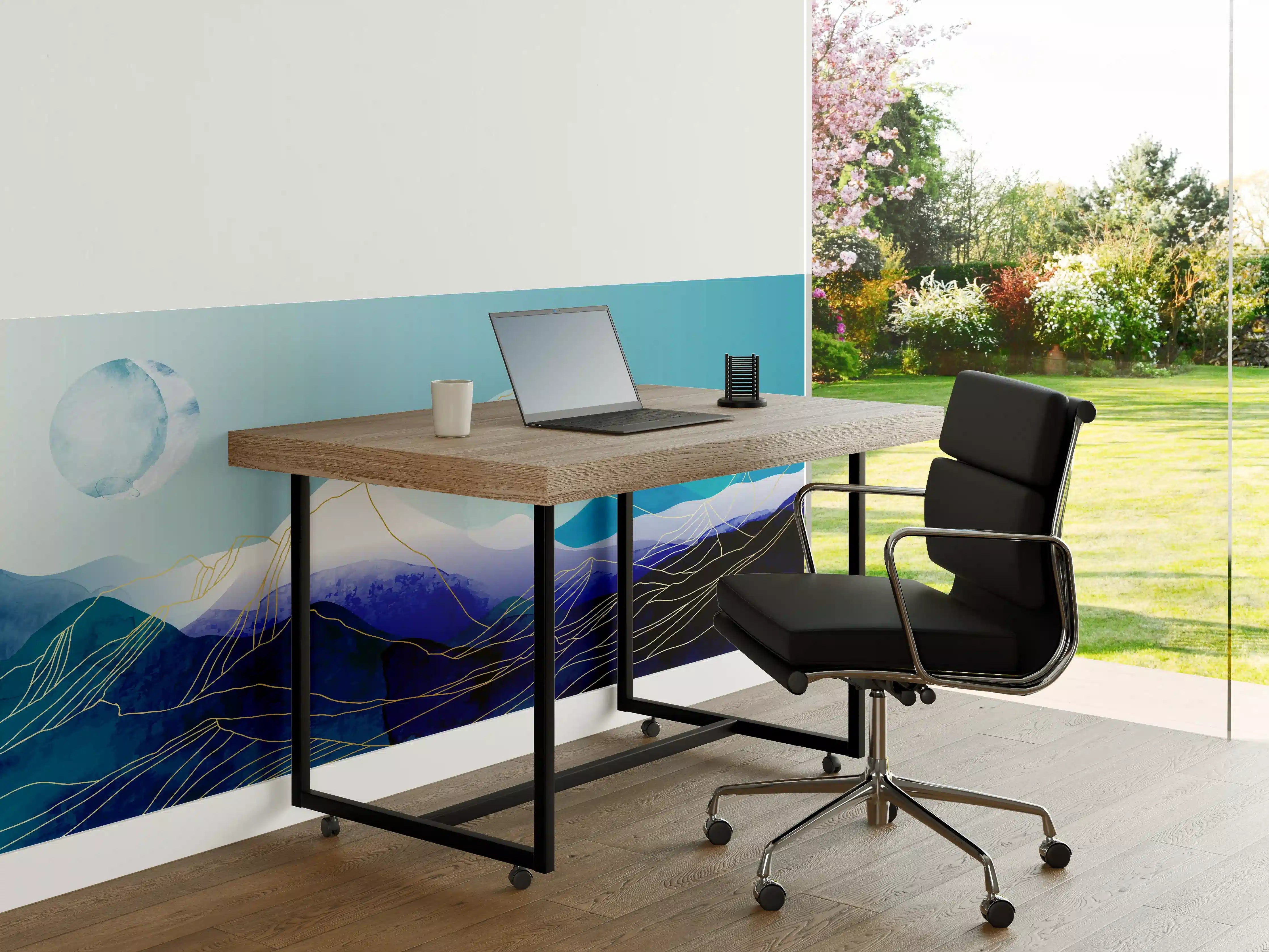 Büro Wandgestaltung - Abstrakte Berglandschaft in Blautönen