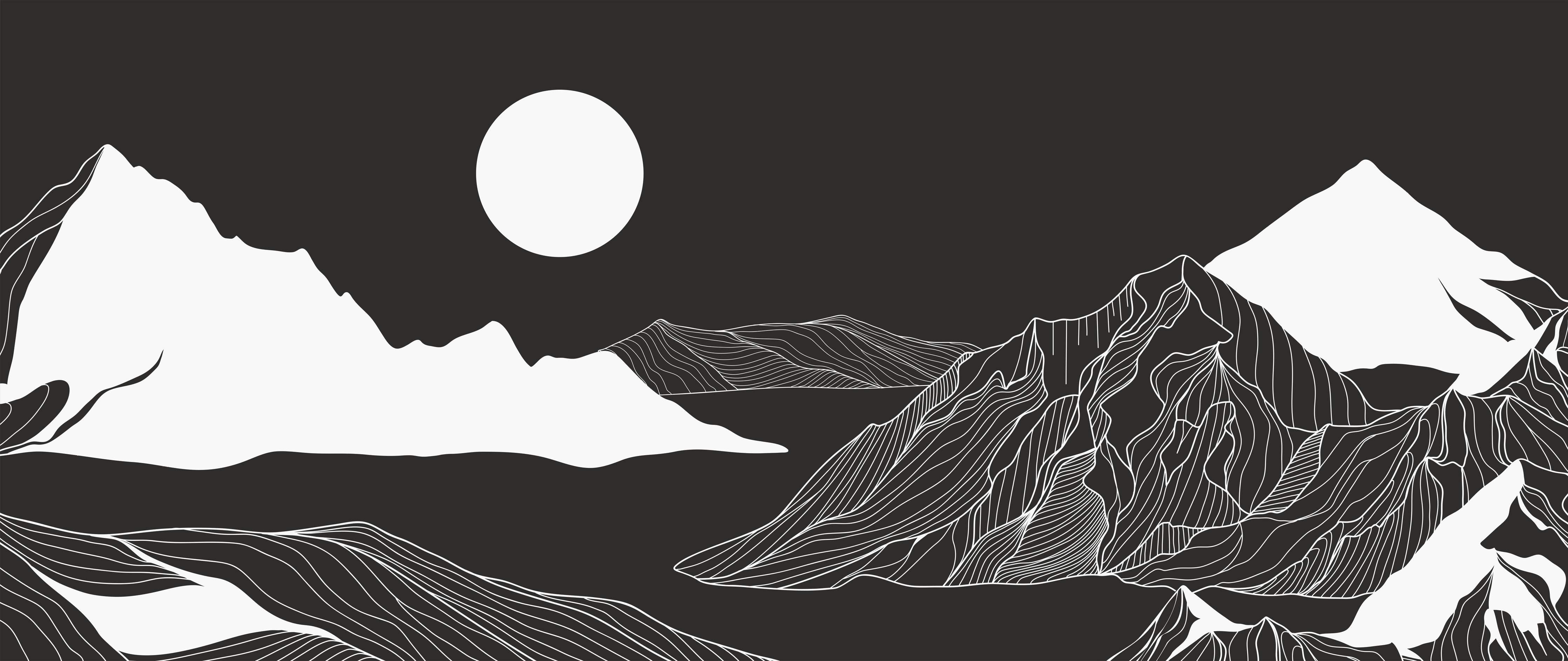 Büro Wandgestaltung-Abstrakte Berglandschaft in Monochrom