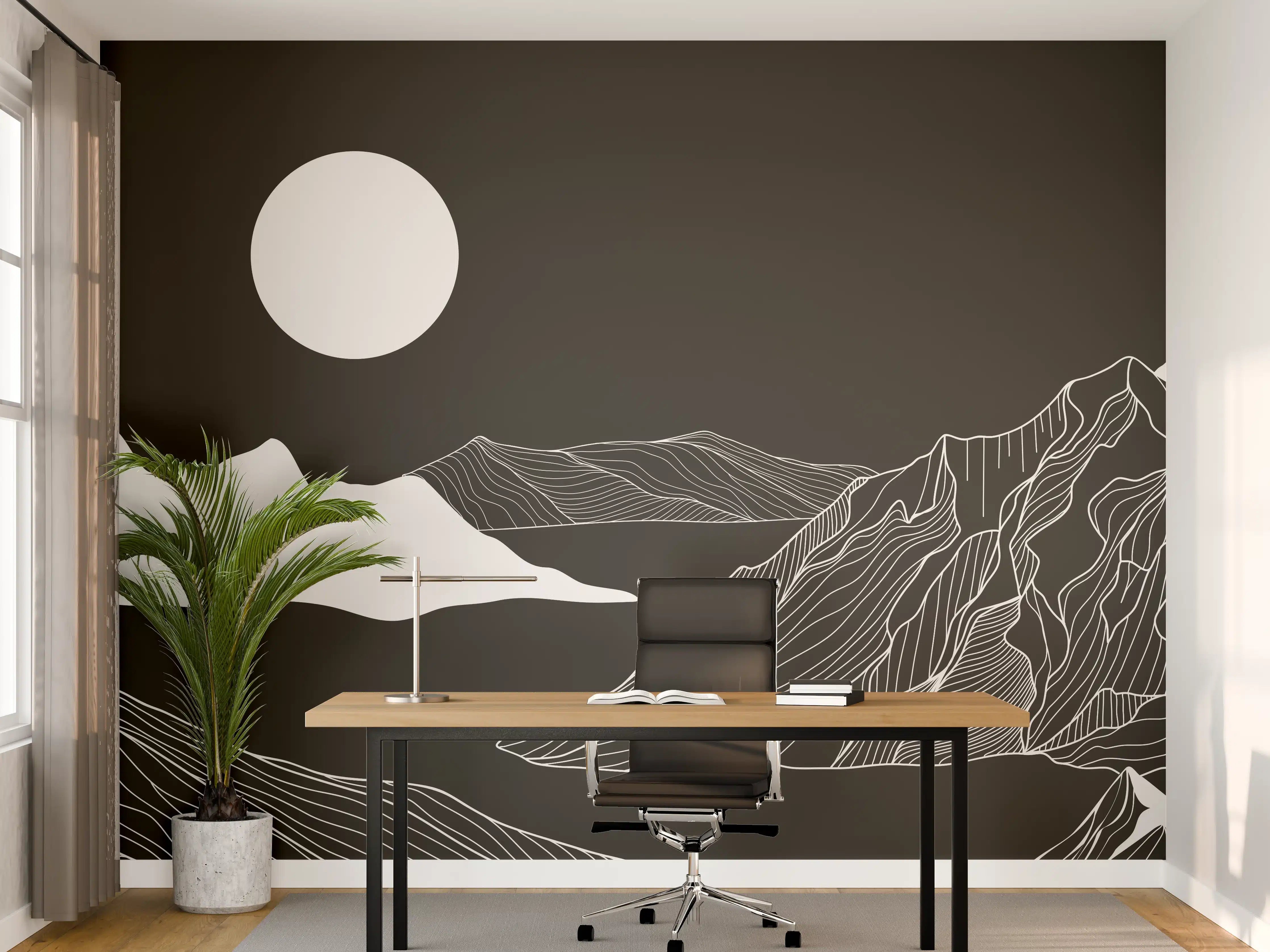 Büro Wandgestaltung - Abstrakte Berglandschaft in Monochrom