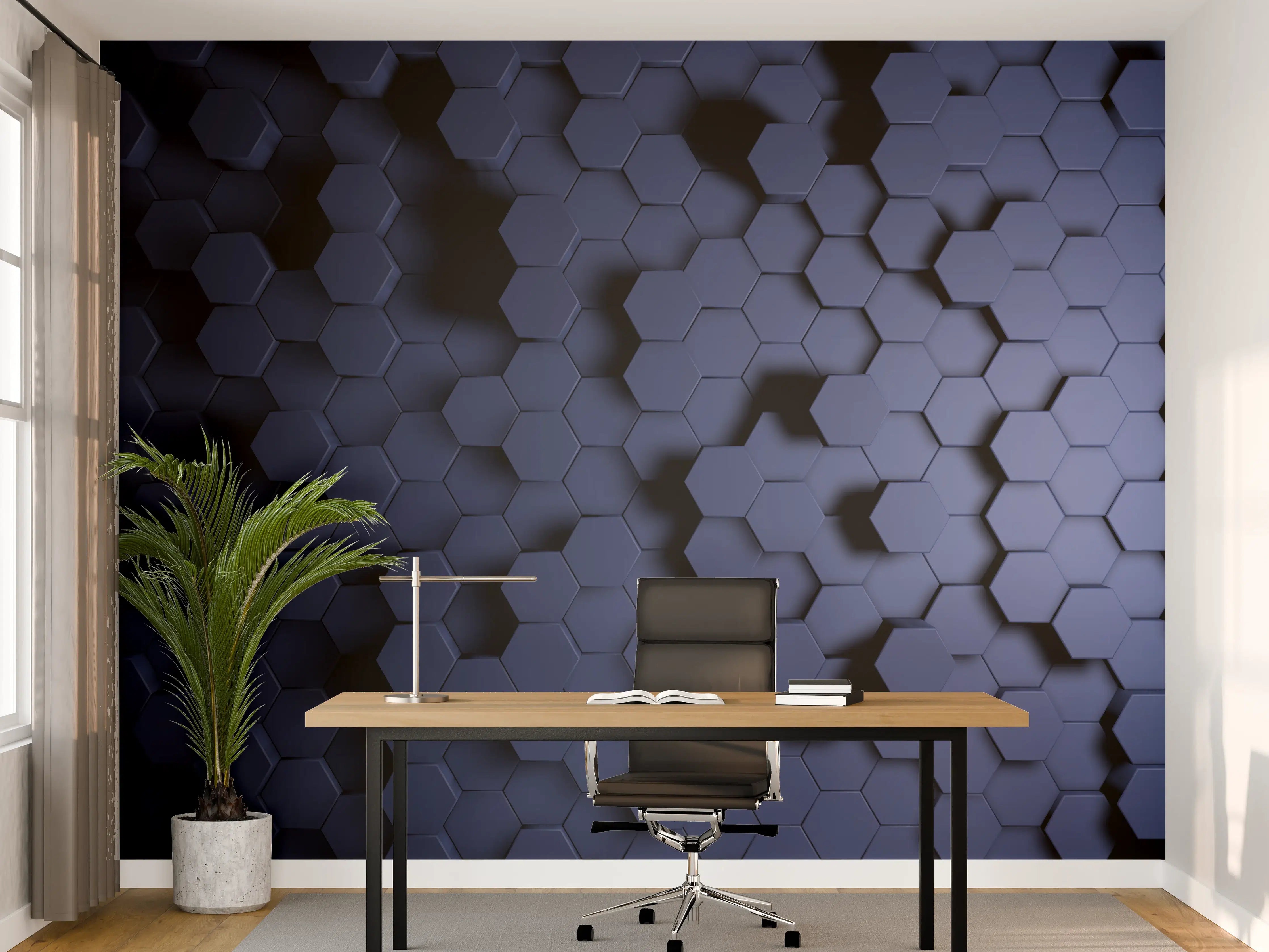 Büro Wandgestaltung - Abstrakte Blau-Hexagon-Struktur