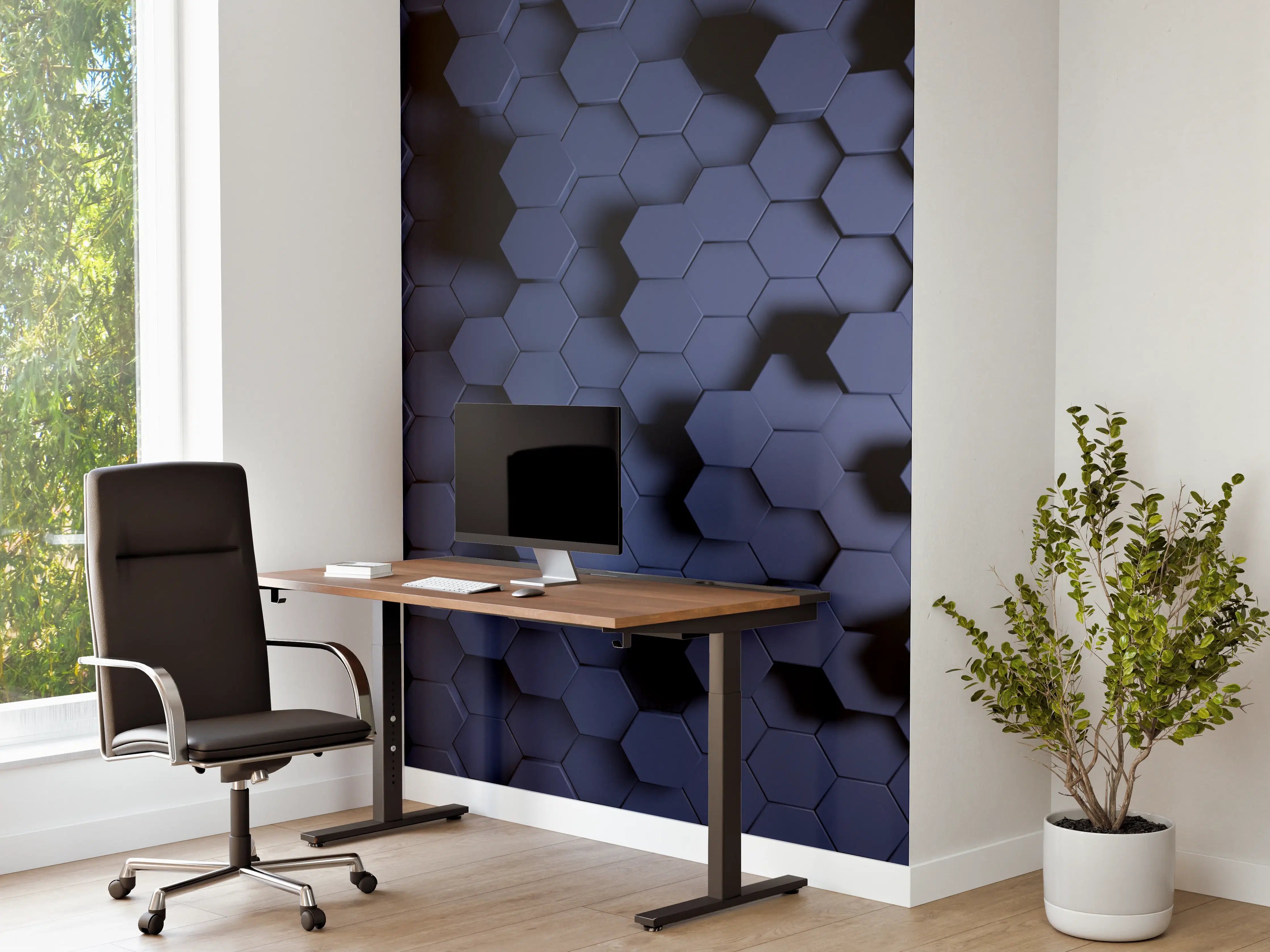 Büro Wandgestaltung - Abstrakte Blau-Hexagon-Struktur