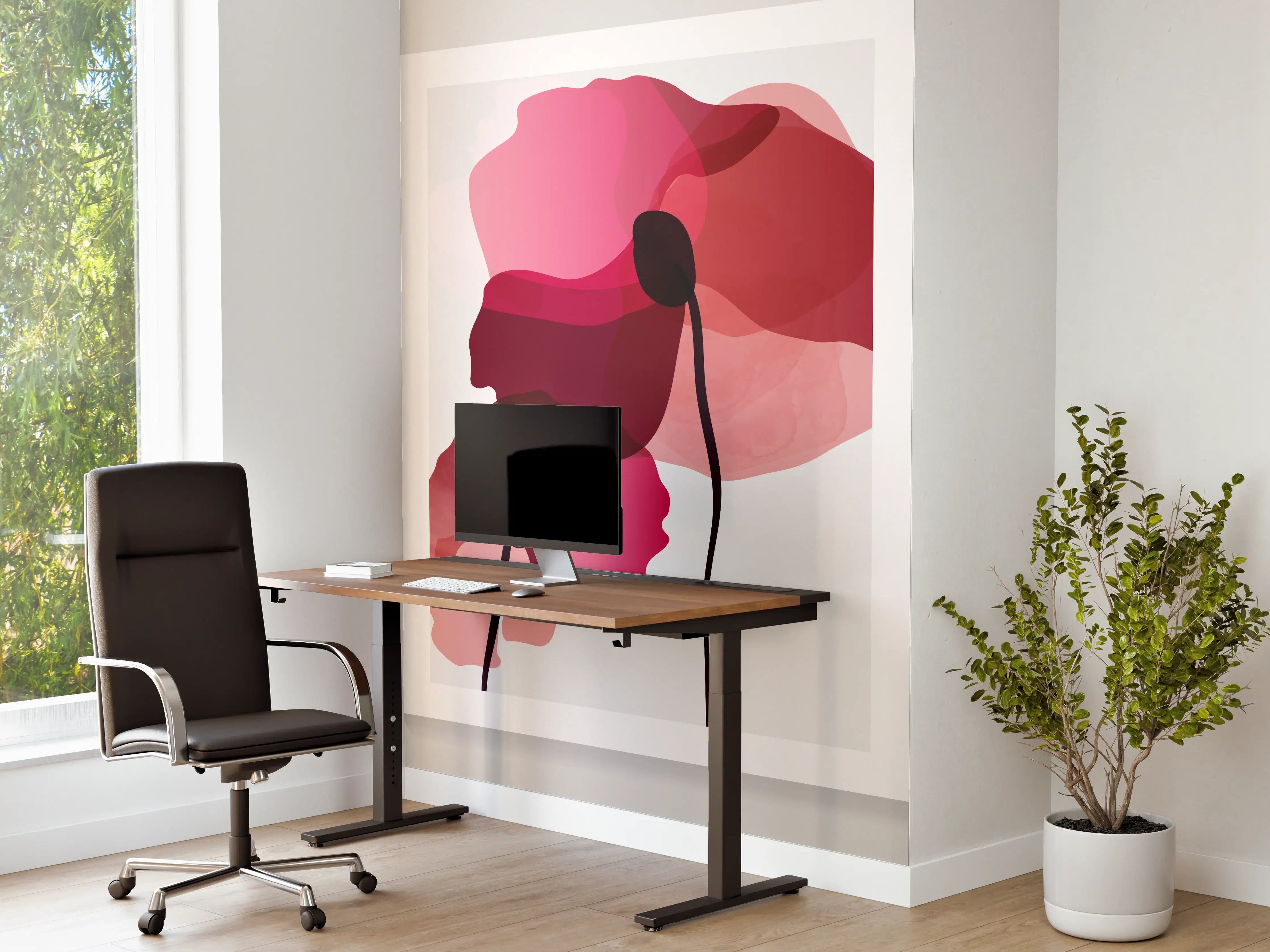 Büro Wandgestaltung - Abstrakte Blumen Triptychon Rot