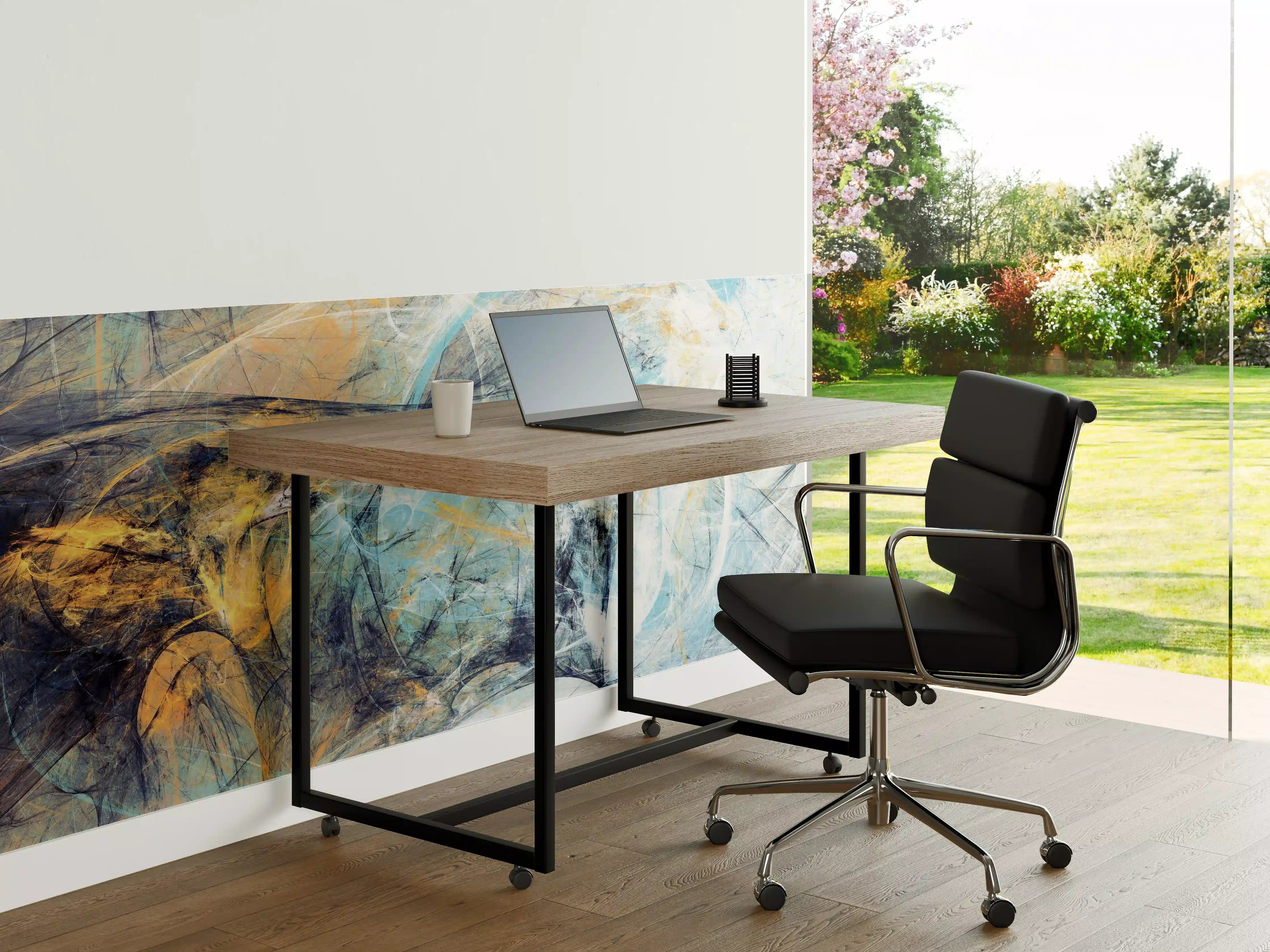 Büro Wandgestaltung - Abstrakte Farbenspiel Kunstwerk in Blau, Grau und Gold