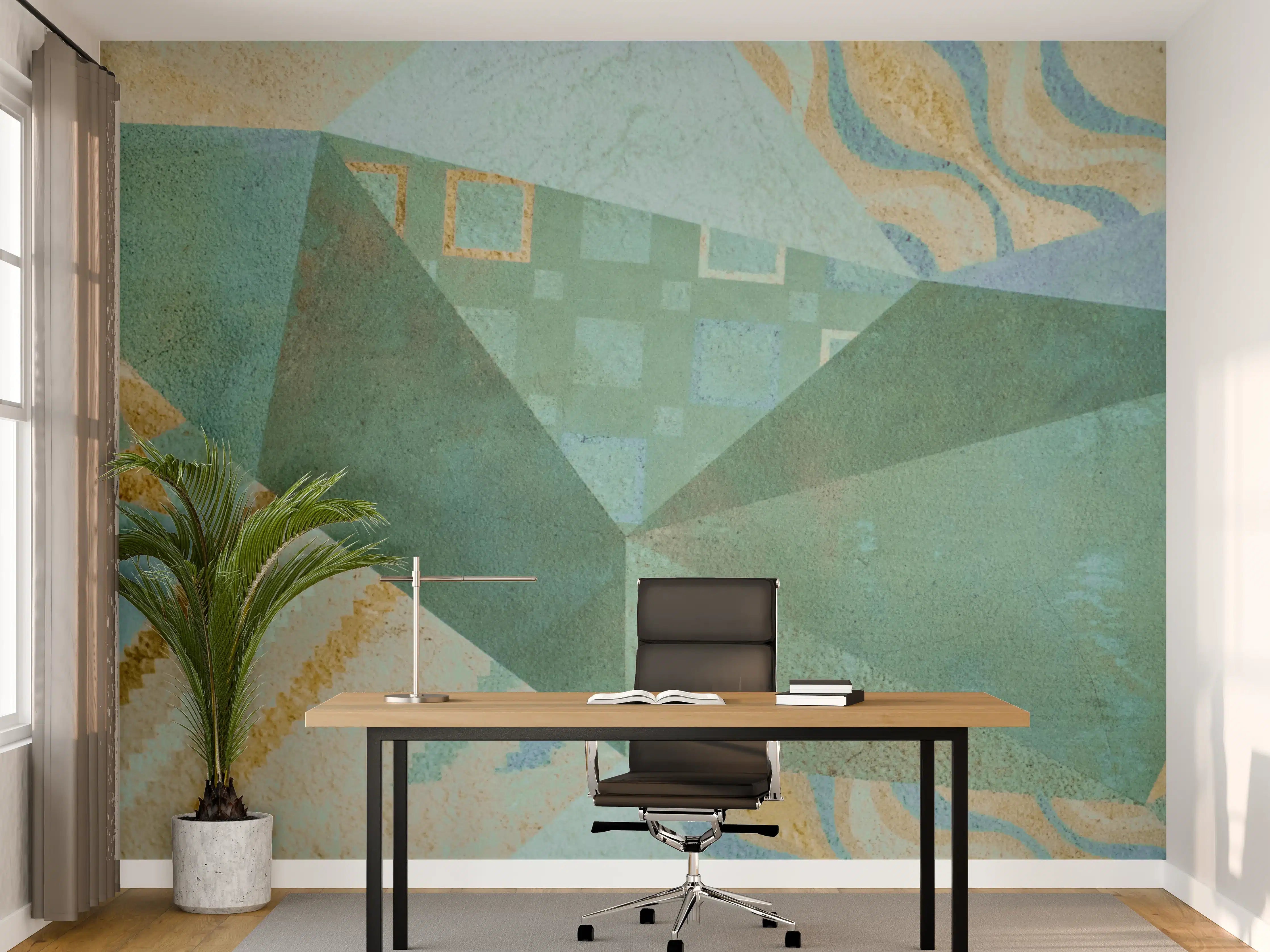 Büro Wandgestaltung - Abstrakte Geometrie in Pastellblau