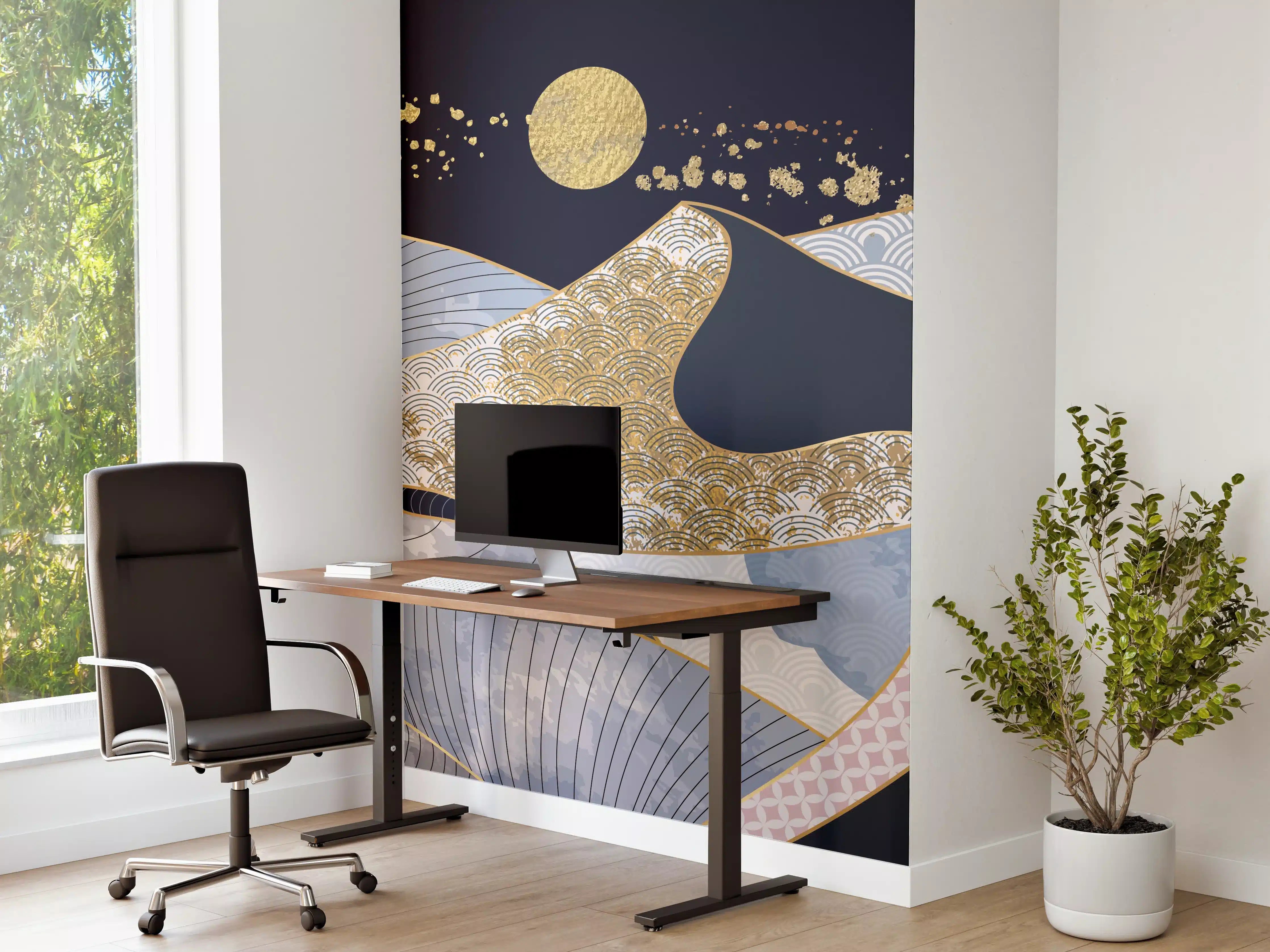 Büro Wandgestaltung - Abstrakte Gold-Mond-Nacht