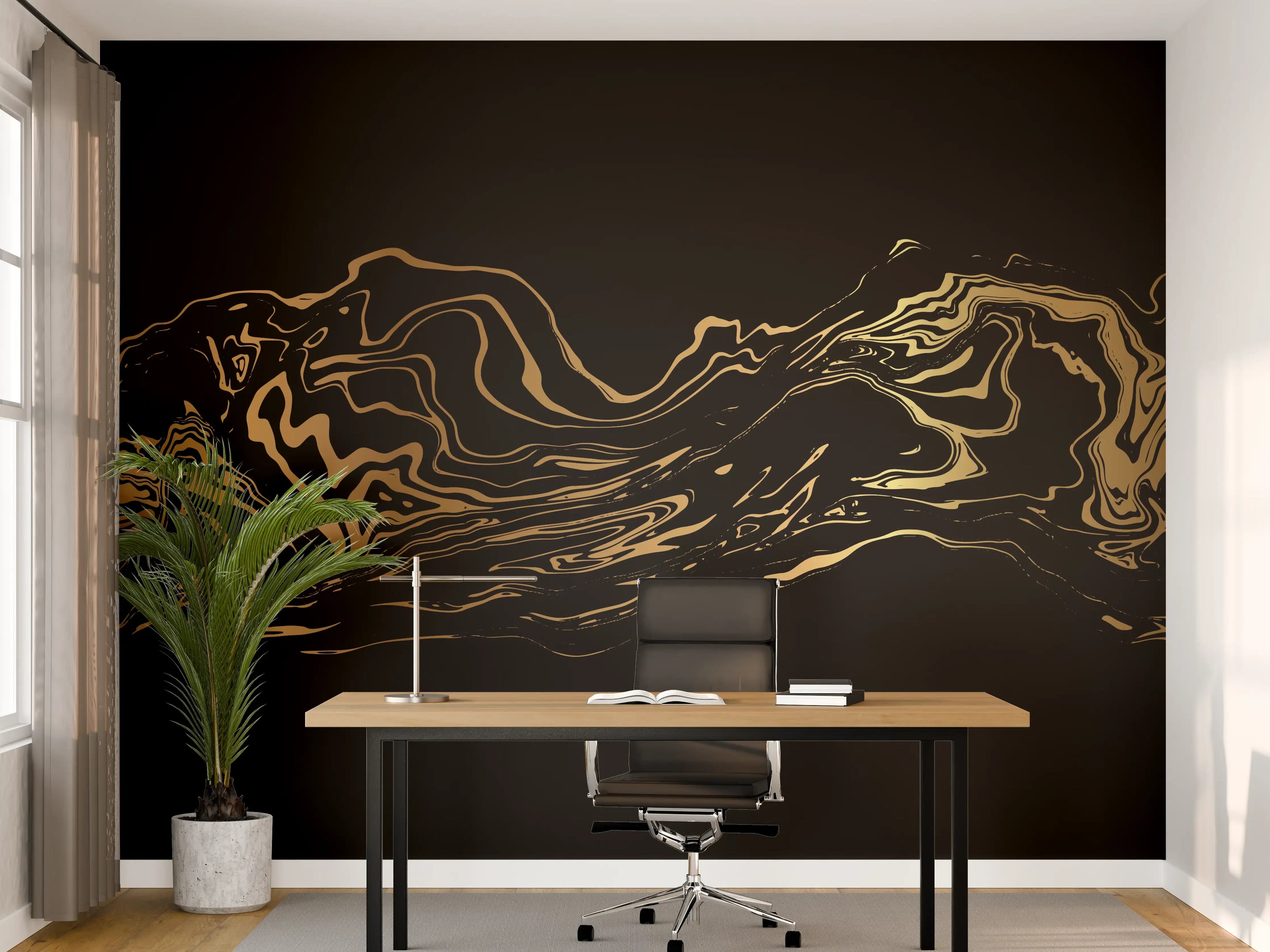 Büro Wandgestaltung - Abstrakte Gold-Schwarz Kunst