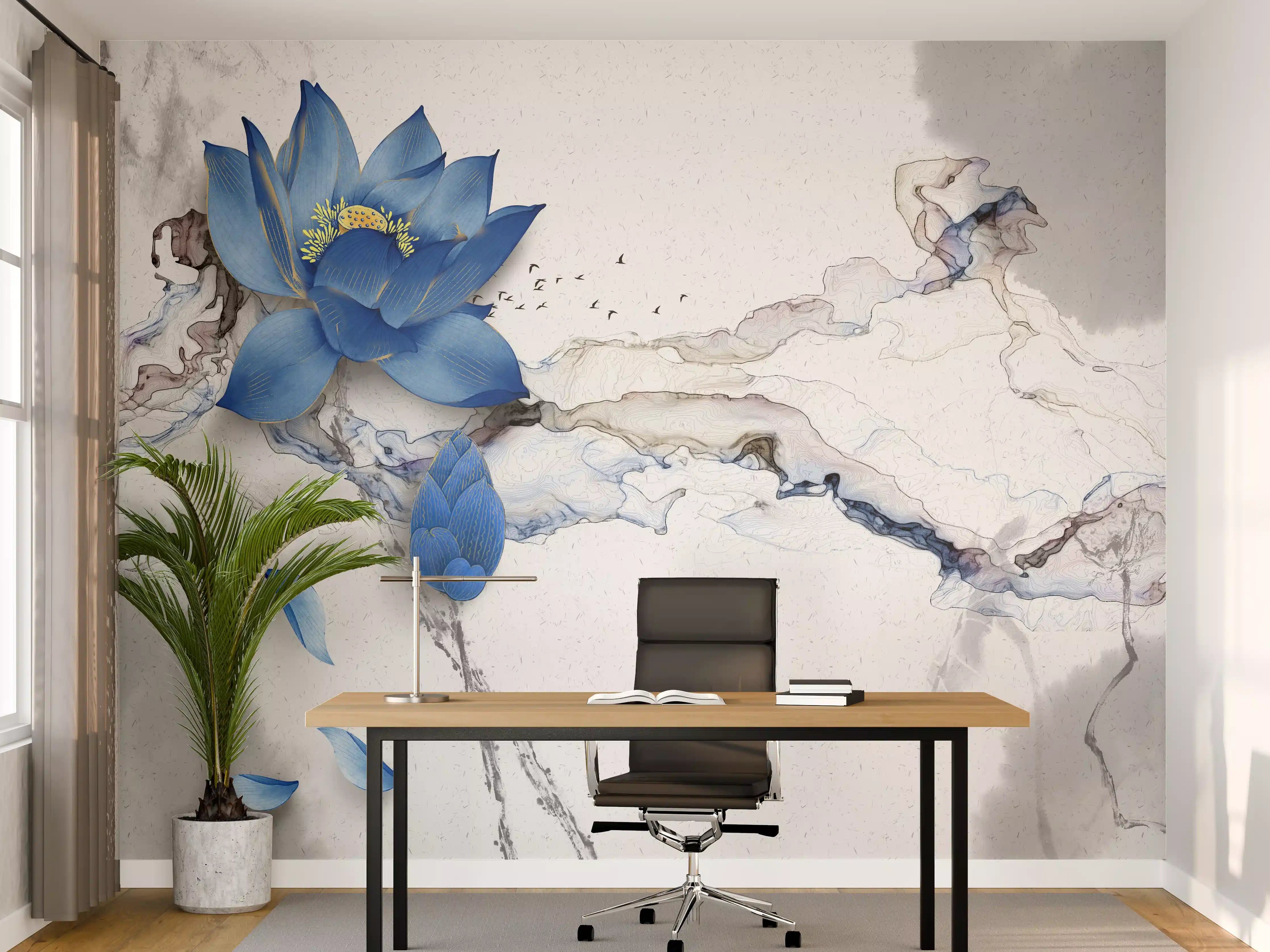 Büro Wandgestaltung - Abstrakte Illustration blauer Blume