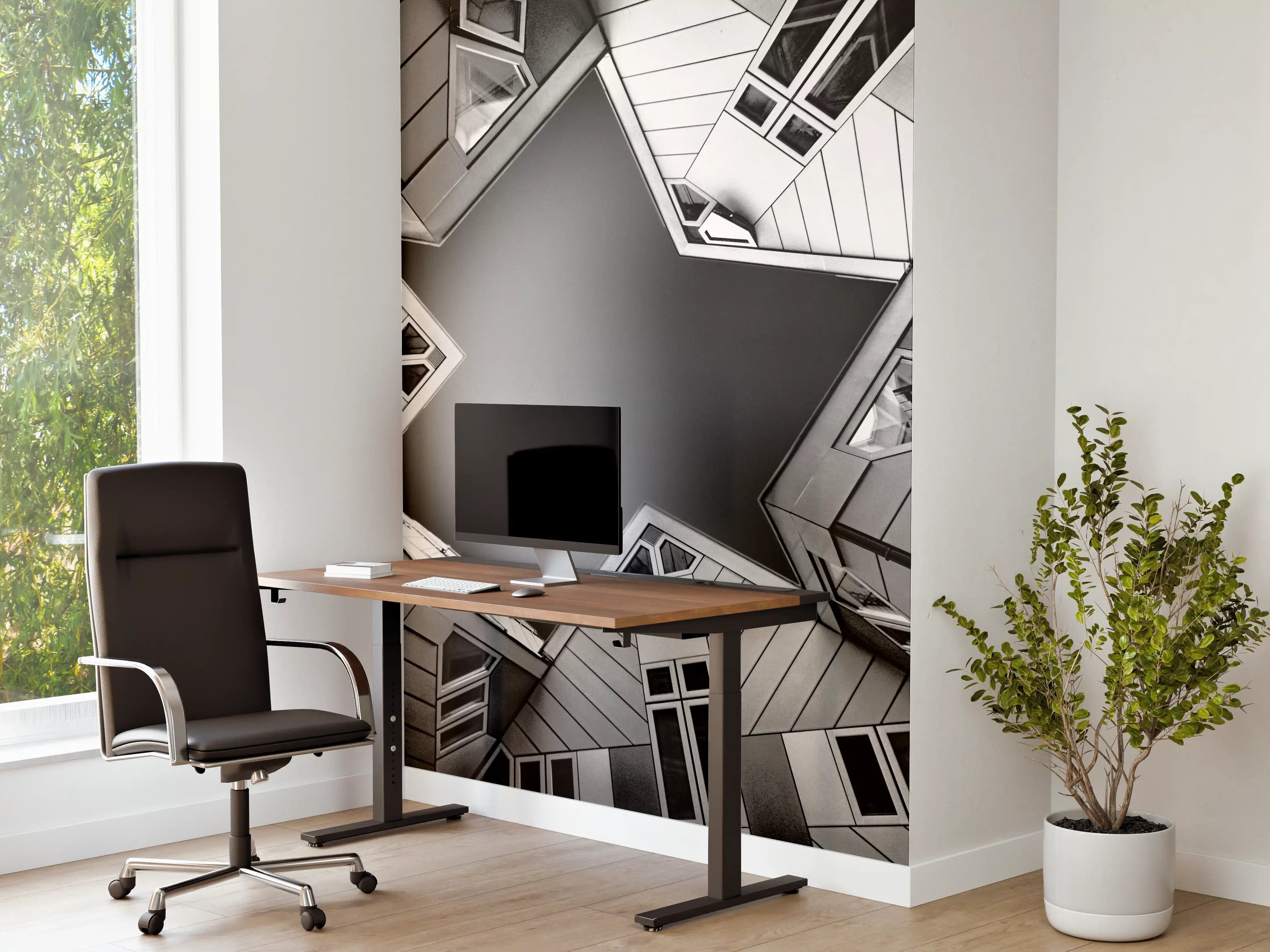 Büro Wandgestaltung - Abstrakte Kubushäuser in Monochrom