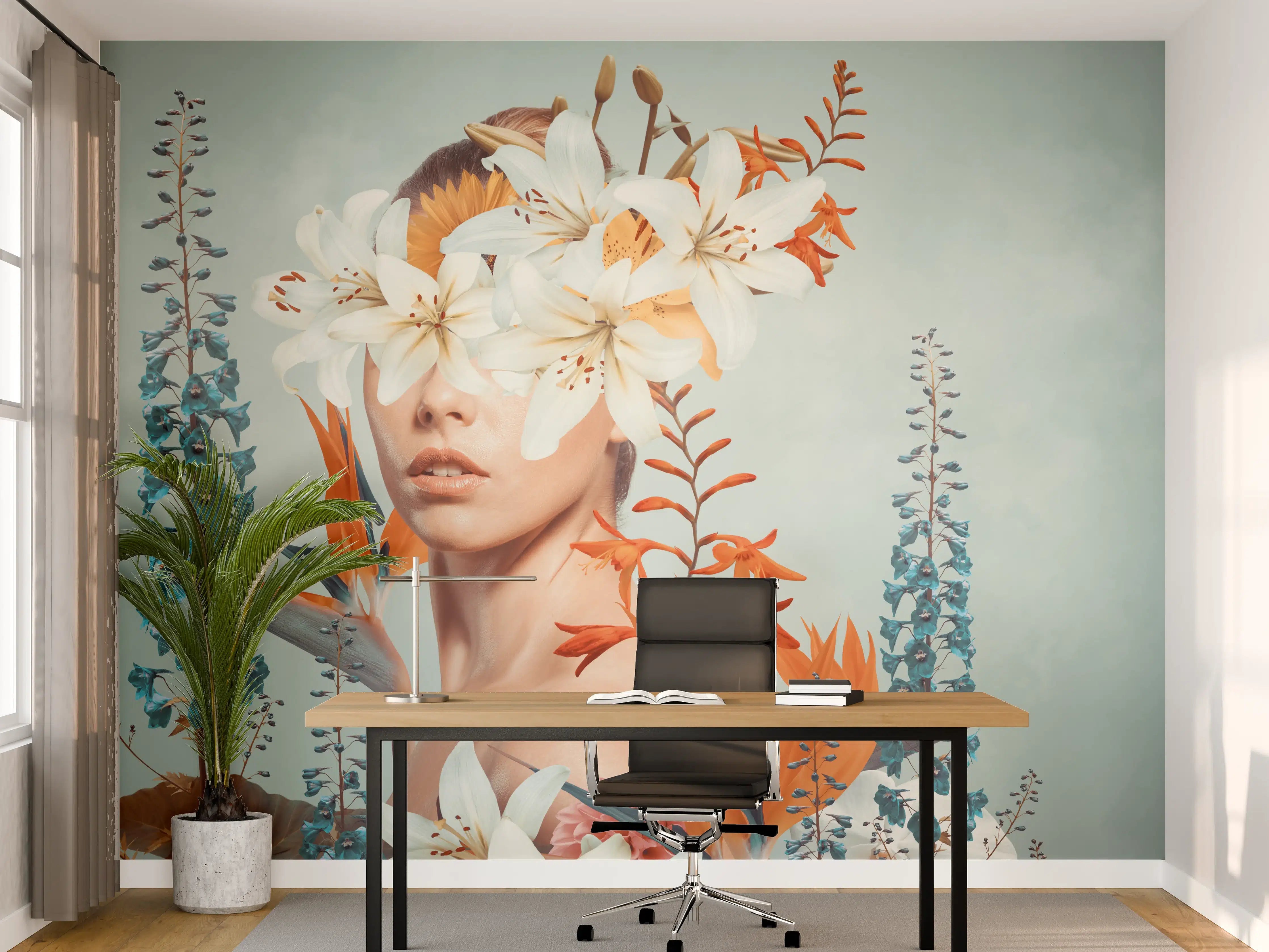 Büro Wandgestaltung - Abstrakte Kunstcollage einer jungen Frau