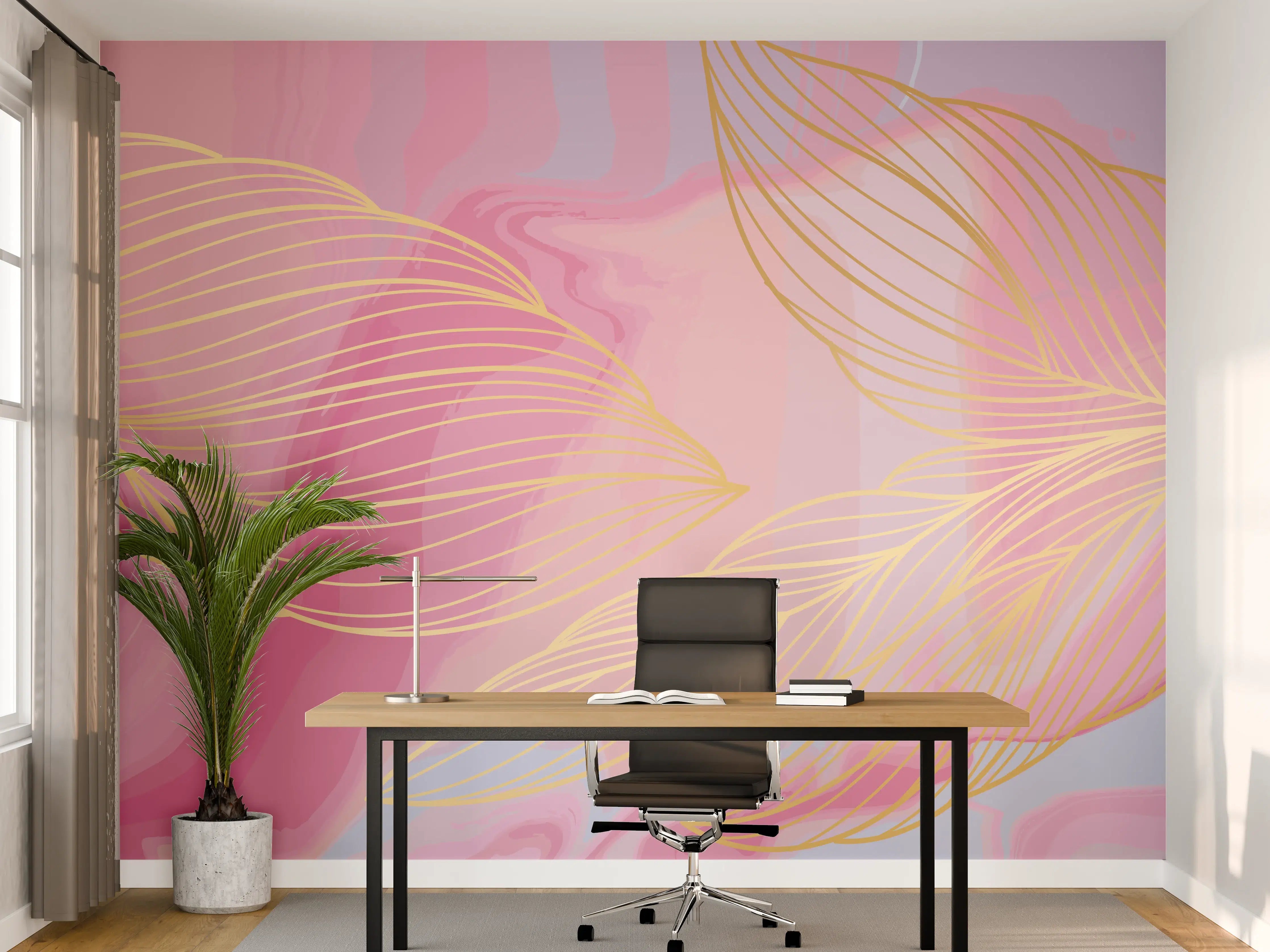 Büro Wandgestaltung - Abstrakte Rosa Wellen Kunst