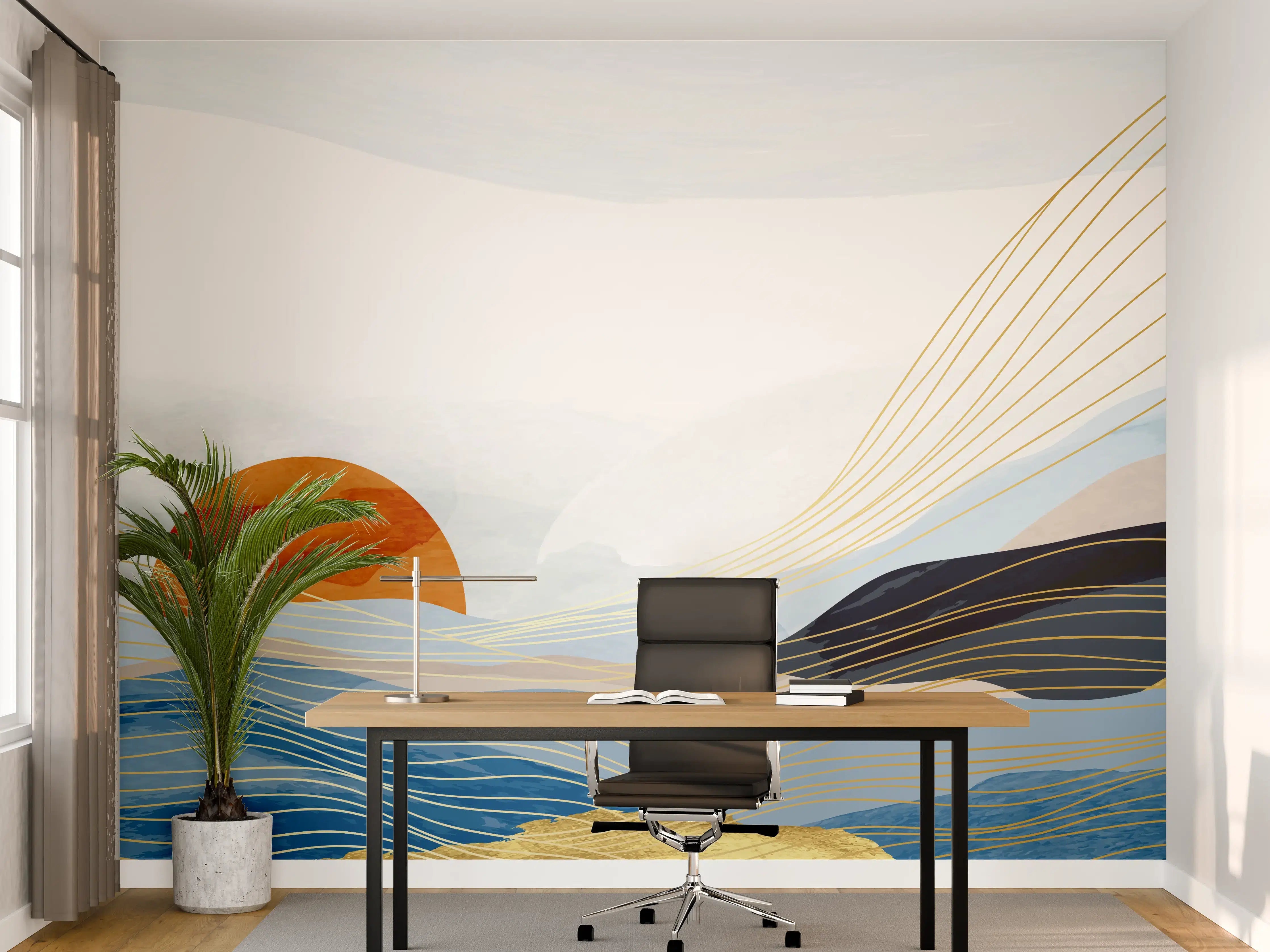 Büro Wandgestaltung - Abstrakte Wellen Kunst Sonnenaufgang