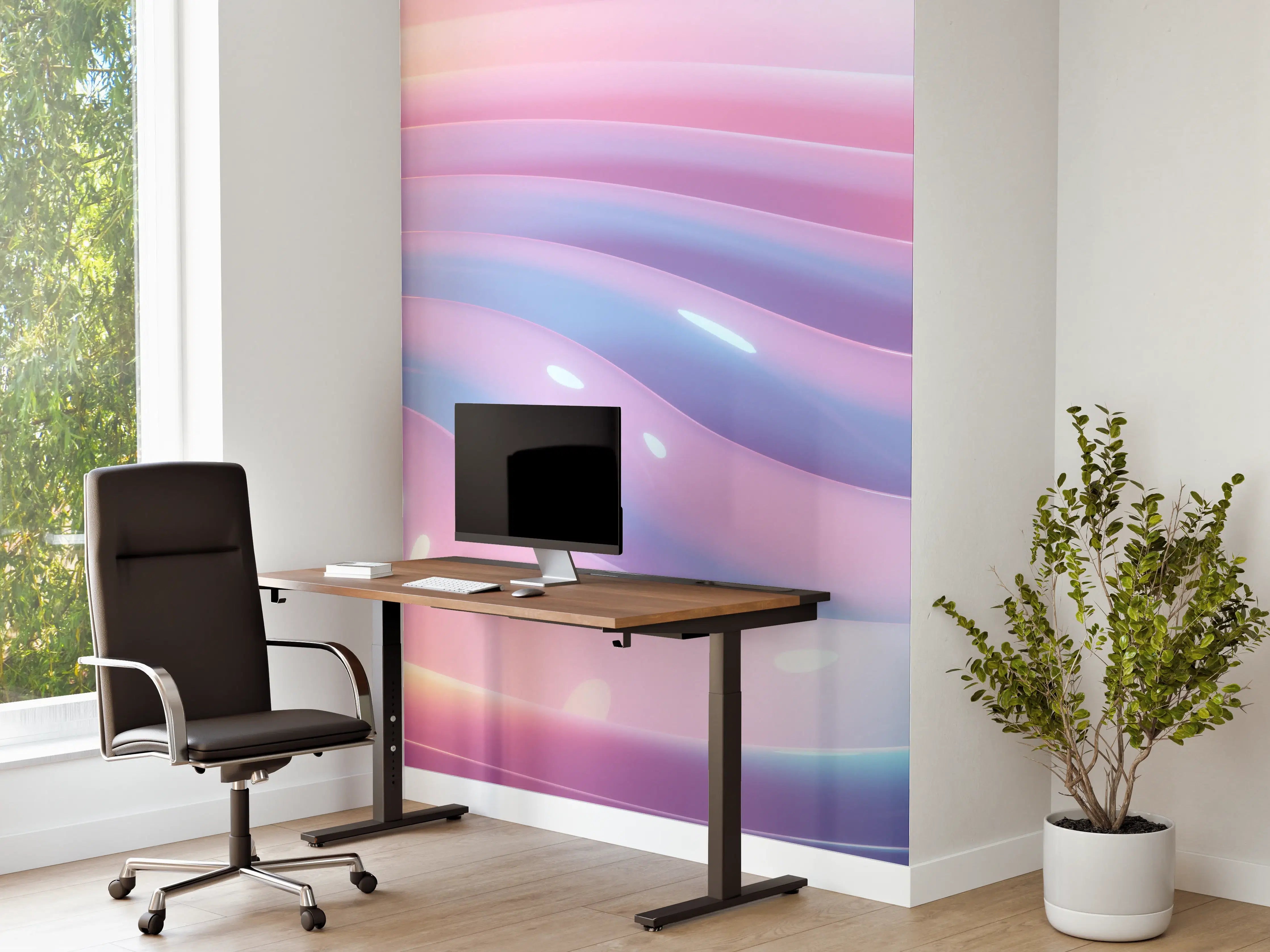 Büro Wandgestaltung - Abstrakte Wellen Rosa Blau
