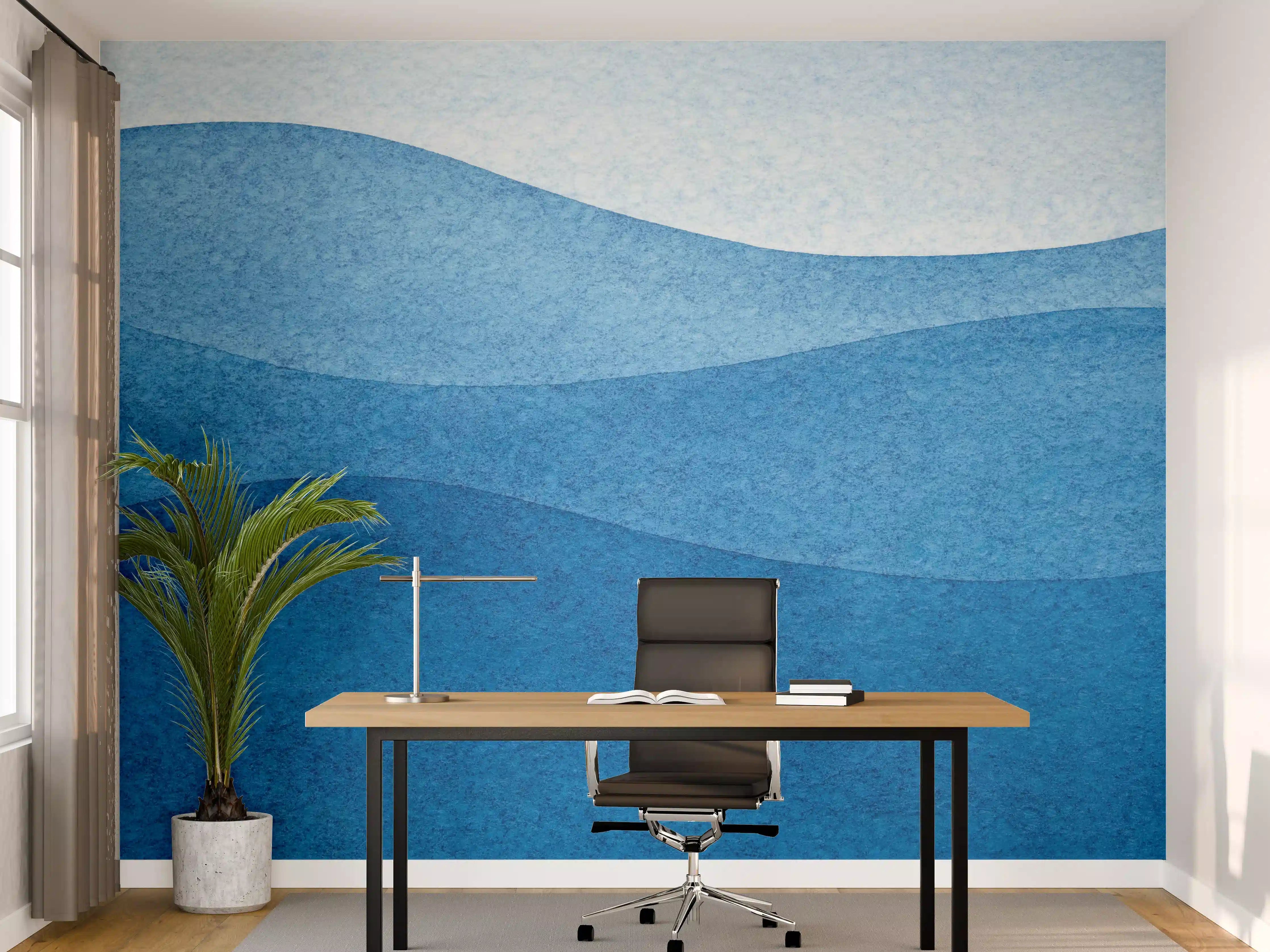 Büro Wandgestaltung - Abstrakte Wellenmuster in Blau
