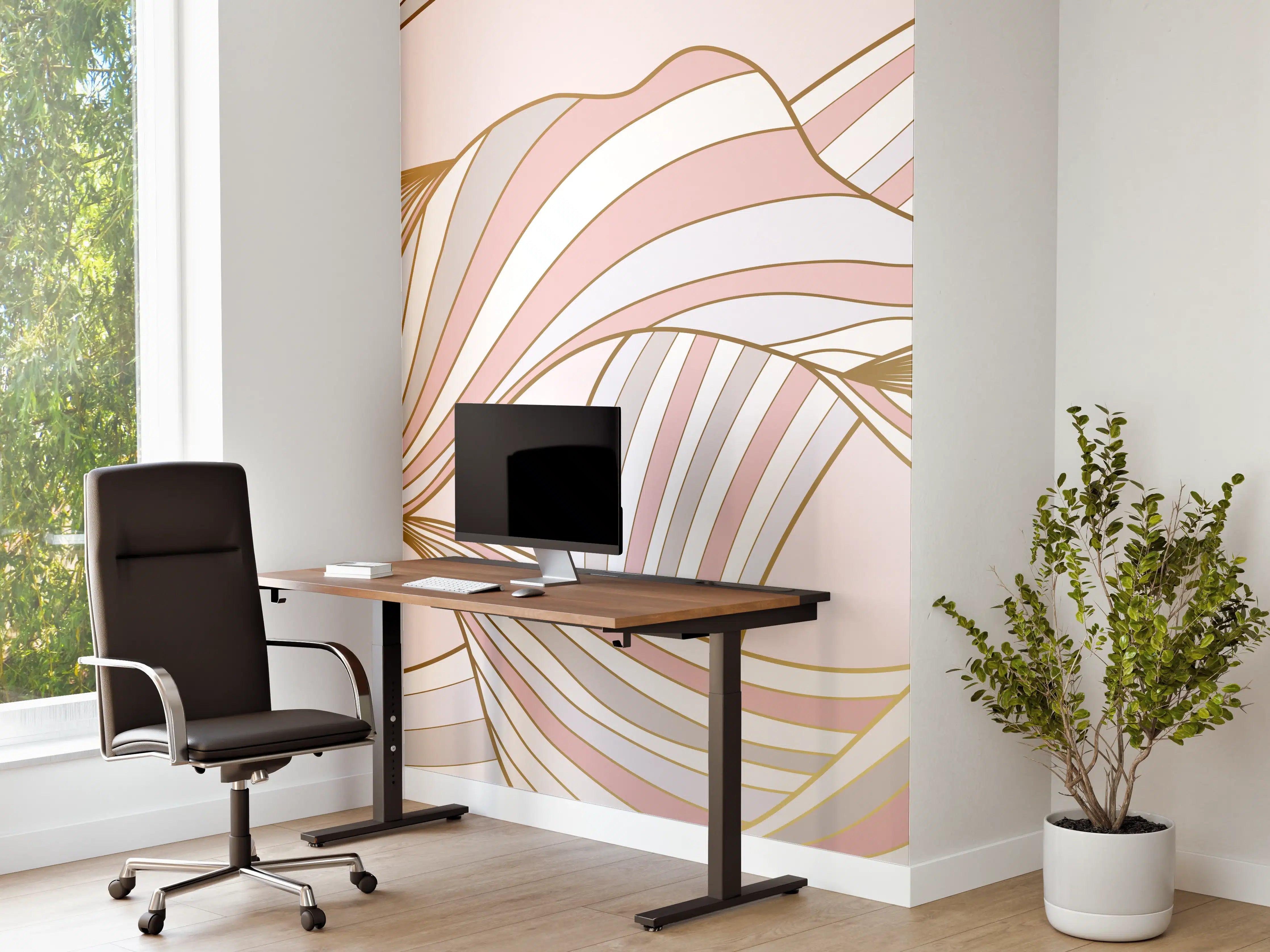Büro Wandgestaltung - Abstrakte Wogen Rosa Gold