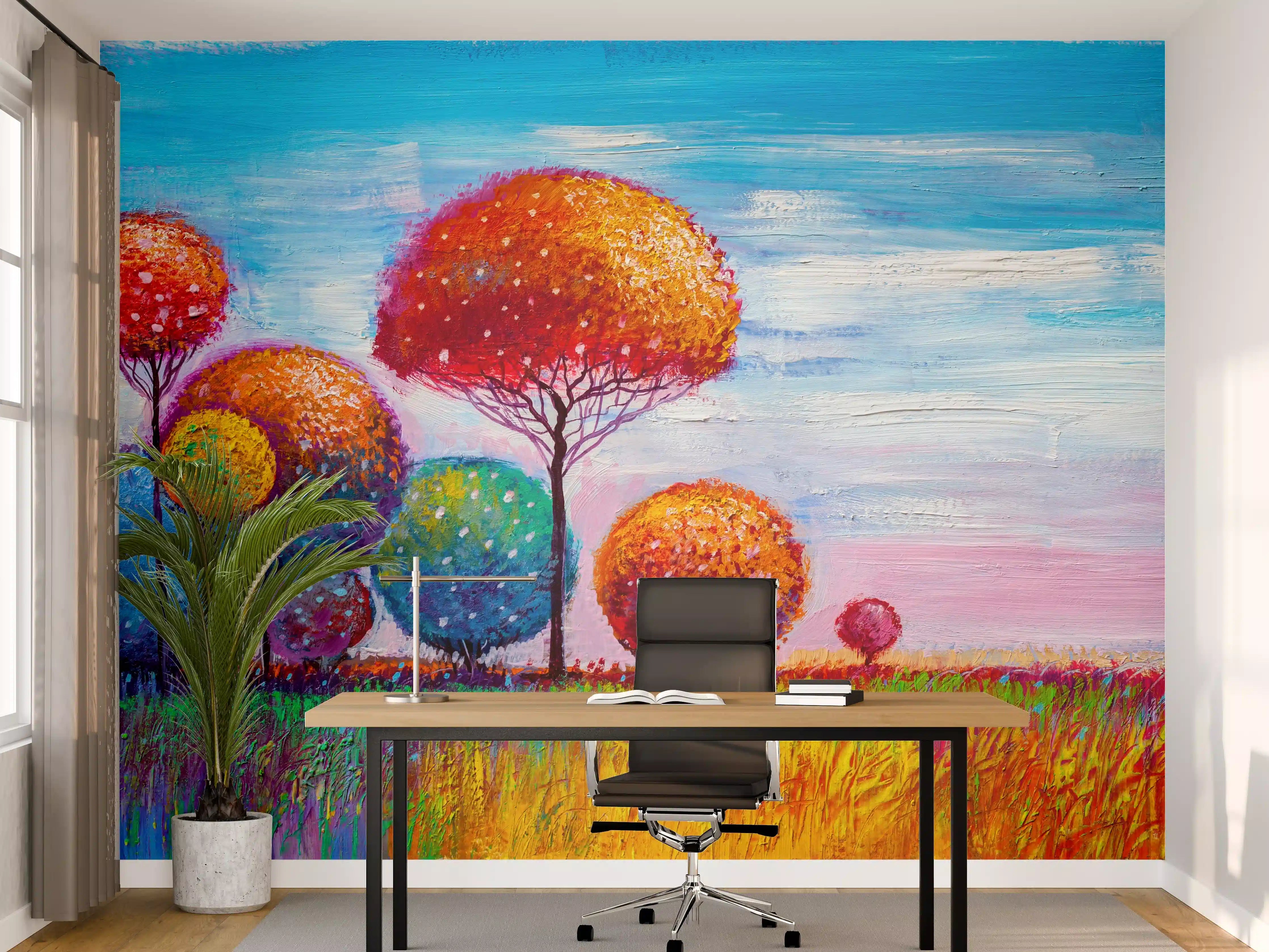 Büro Wandgestaltung - Abstrakte bunte Bäume
