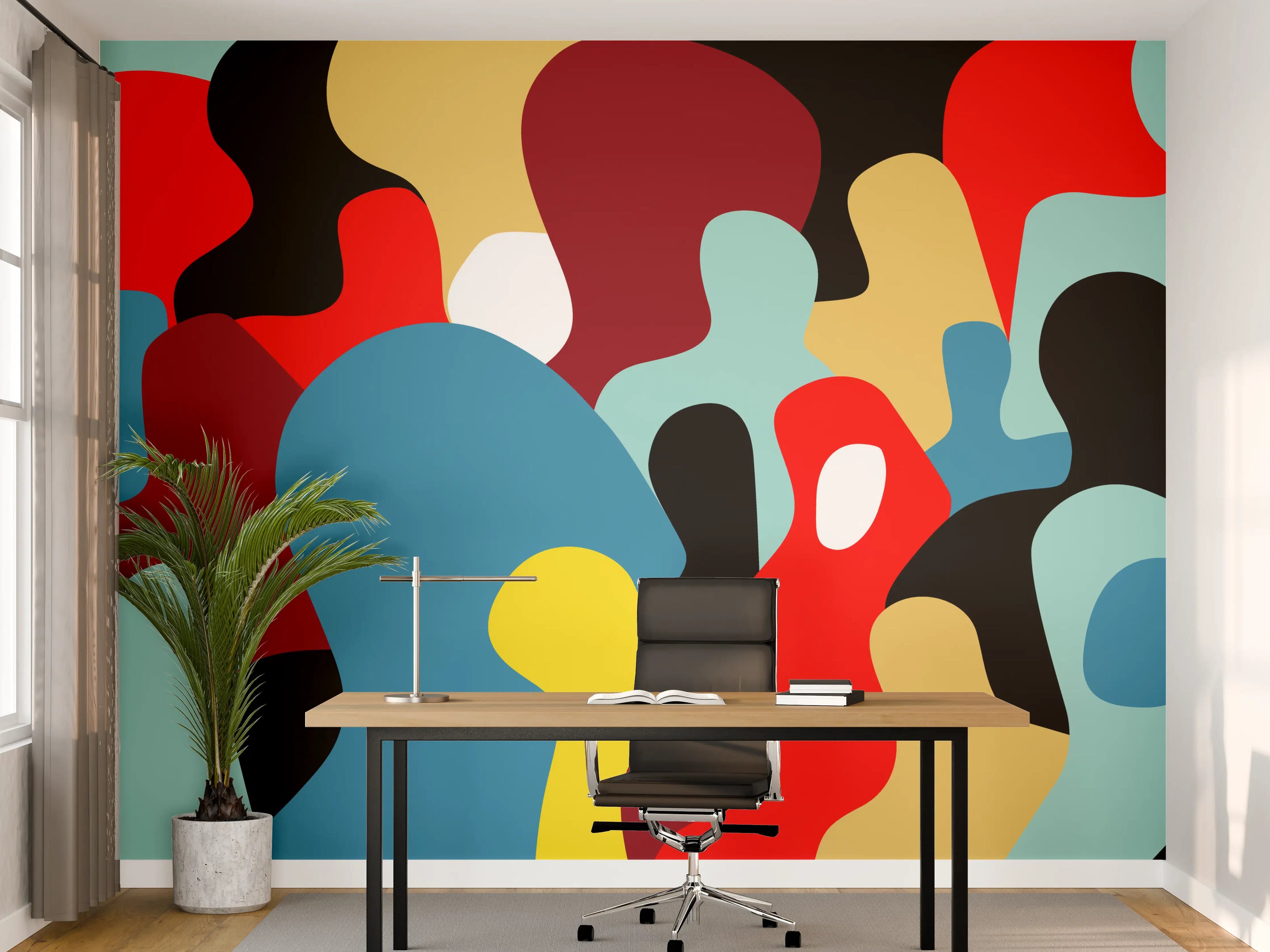 Büro Wandgestaltung - Abstrakte geometrische Silhouetten in lebendigen Farben