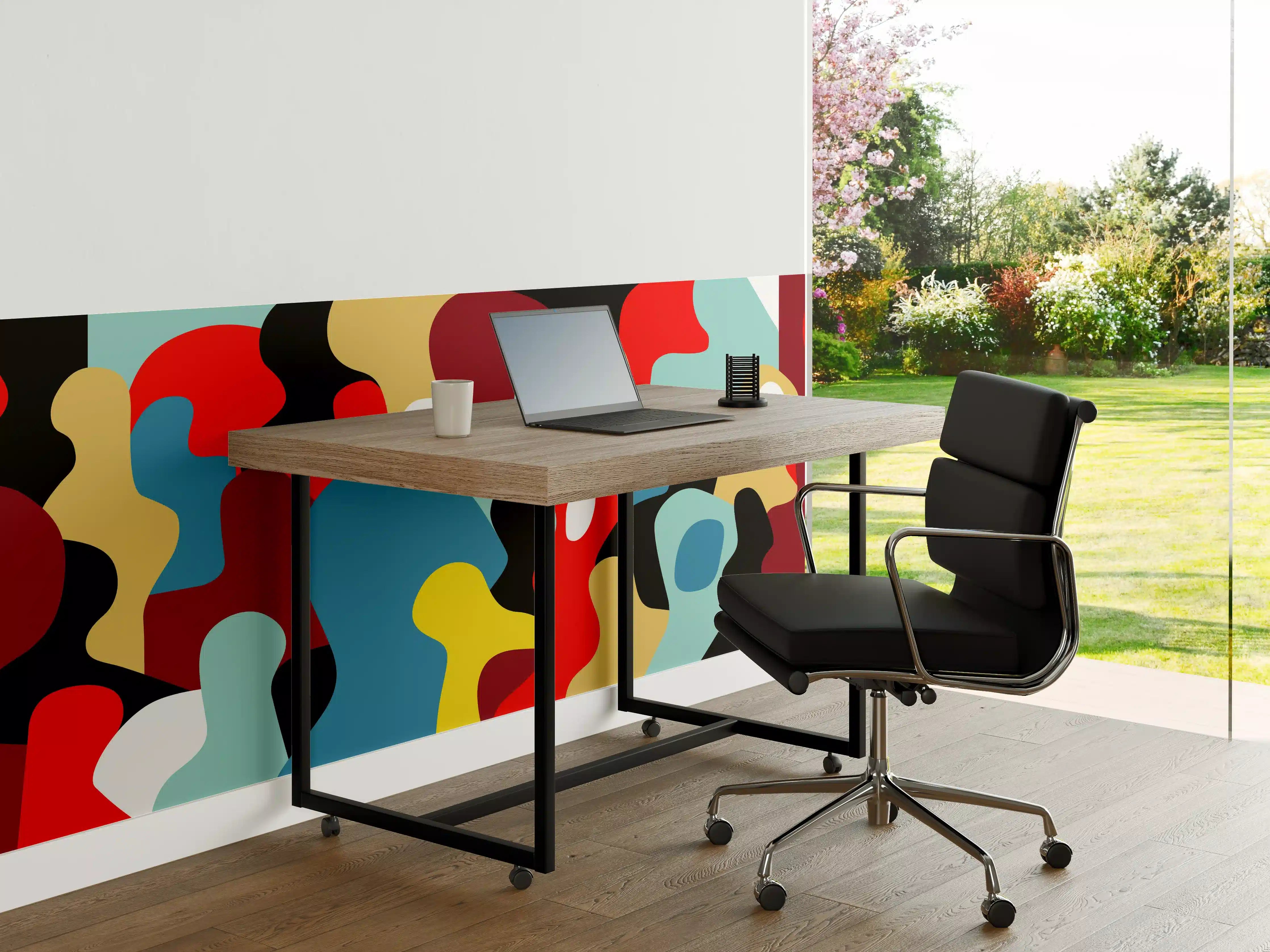 Büro Wandgestaltung - Abstrakte geometrische Silhouetten in lebendigen Farben