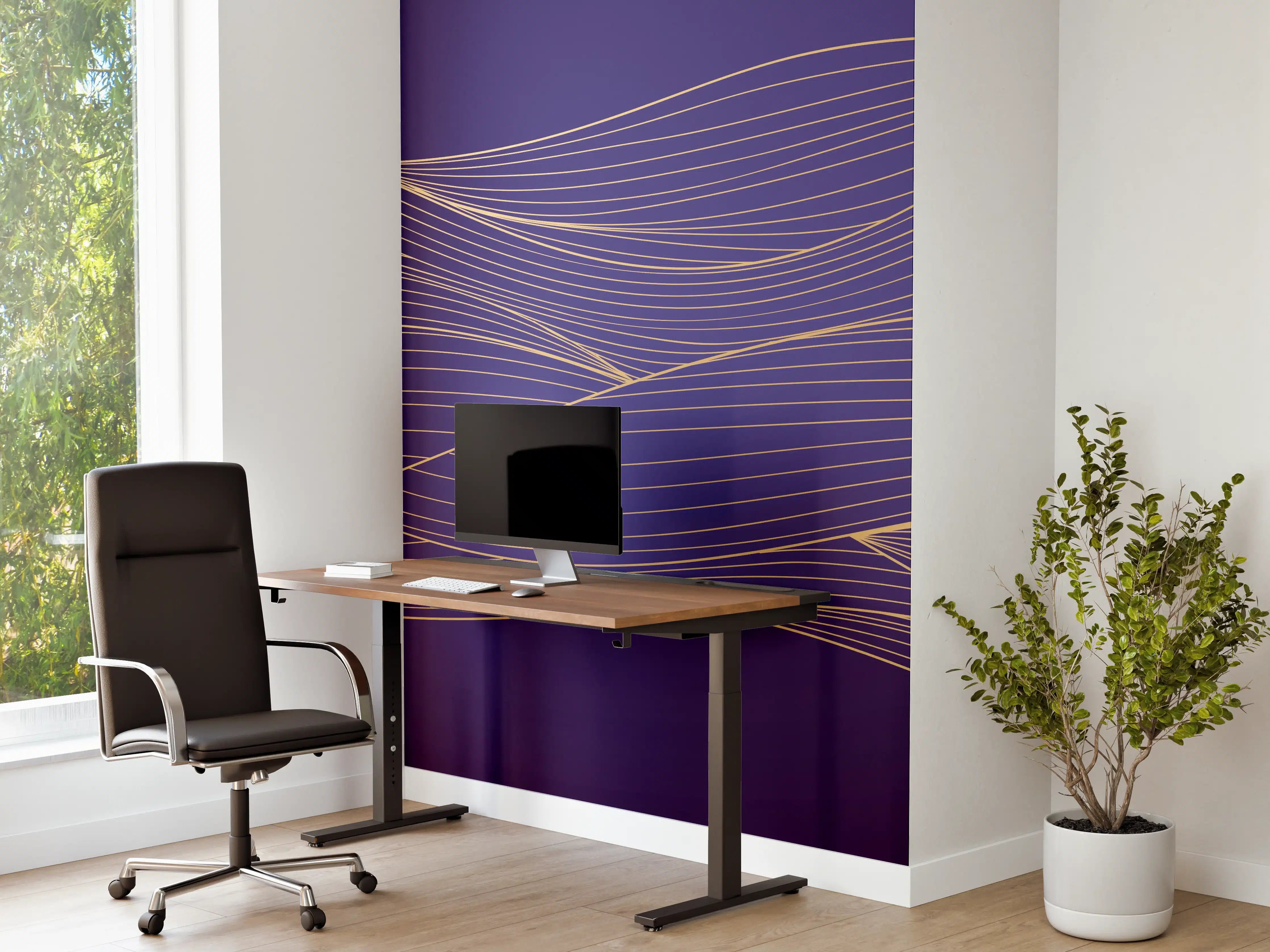 Büro Wandgestaltung - Abstrakte lila Wellenlinien Kunst