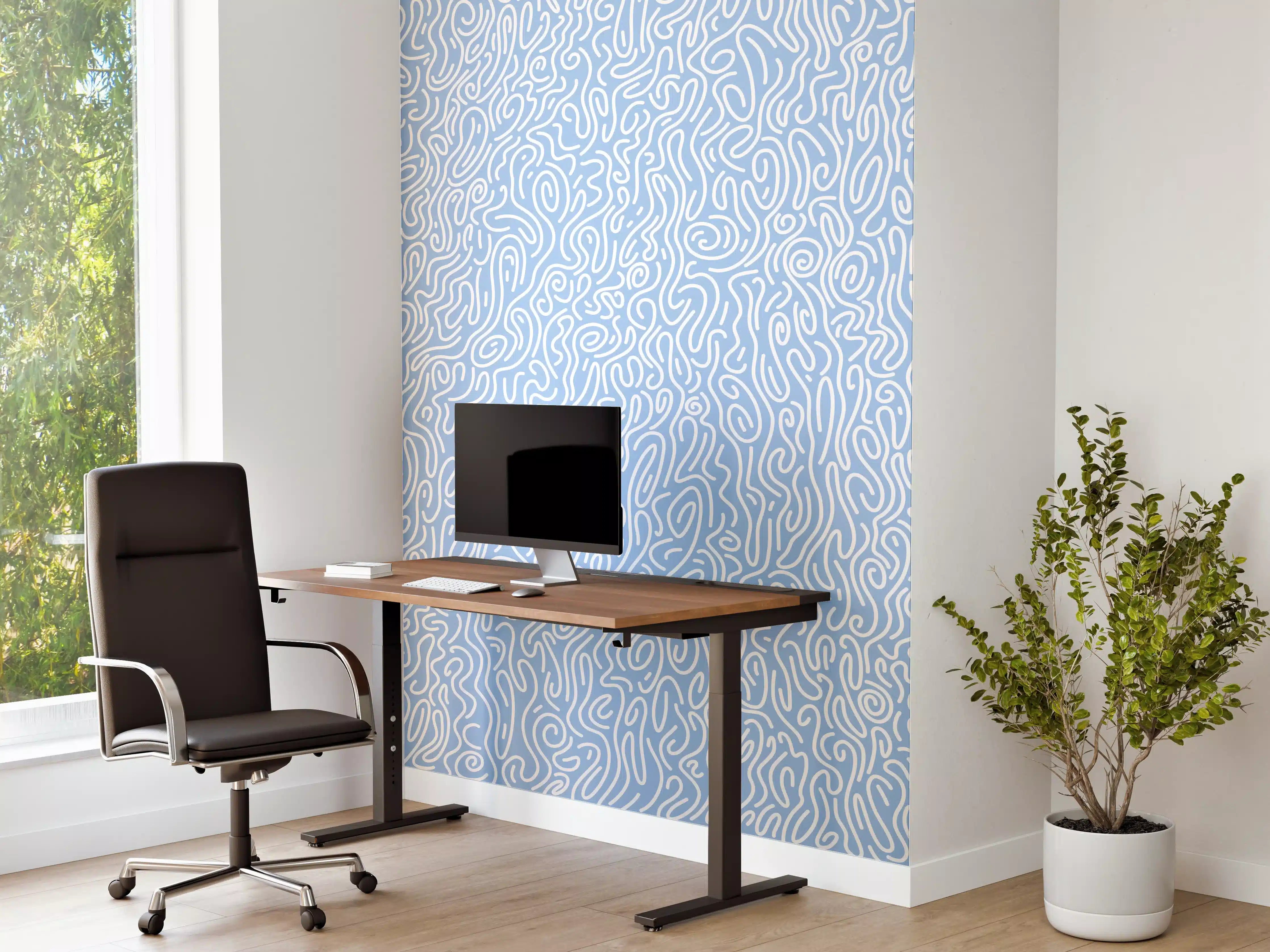 Büro Wandgestaltung - Abstrakte weiße Muster auf Blauem Hintergrund