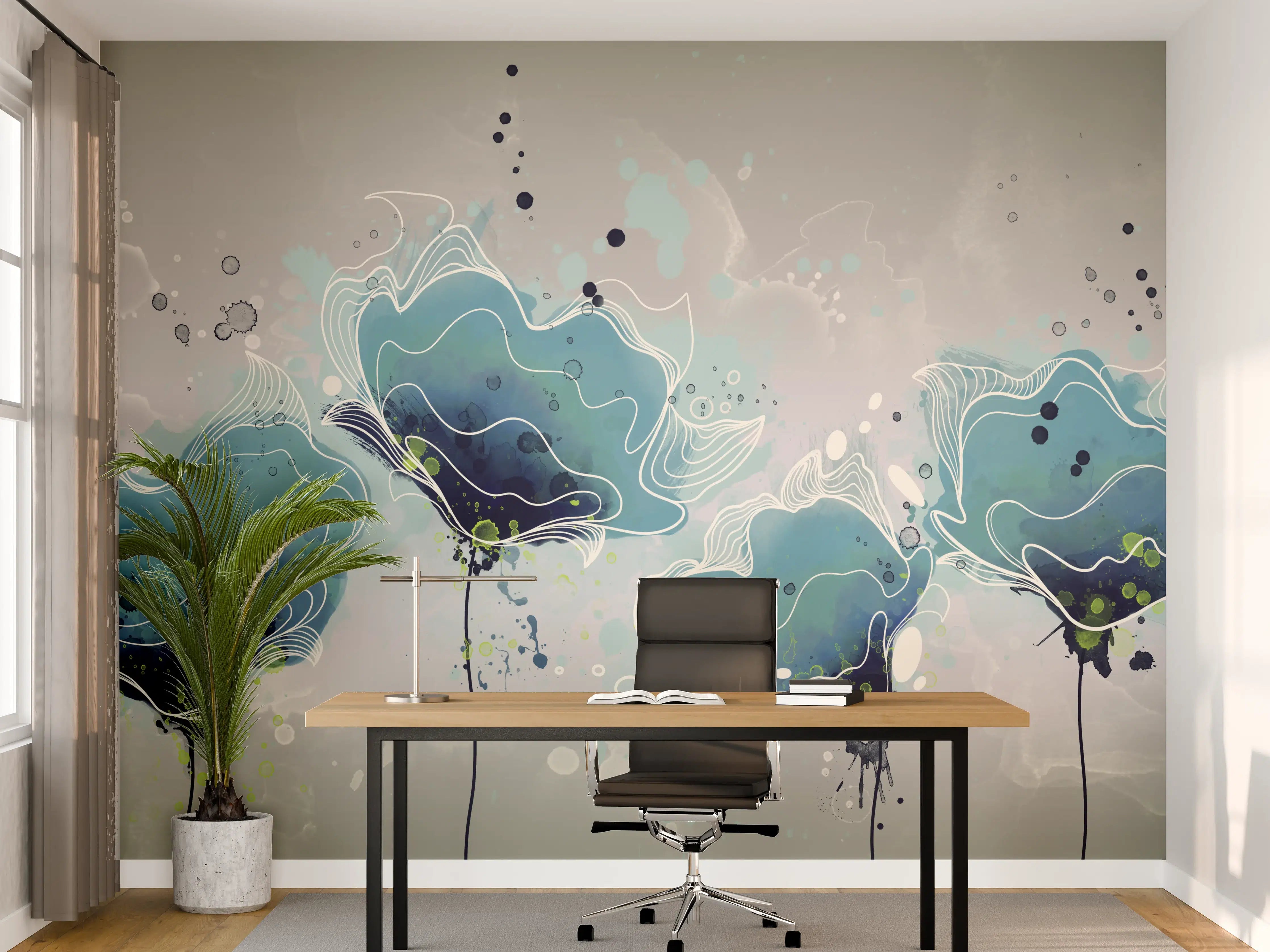 Büro Wandgestaltung - Abstrakten blauen Aquarellblumen