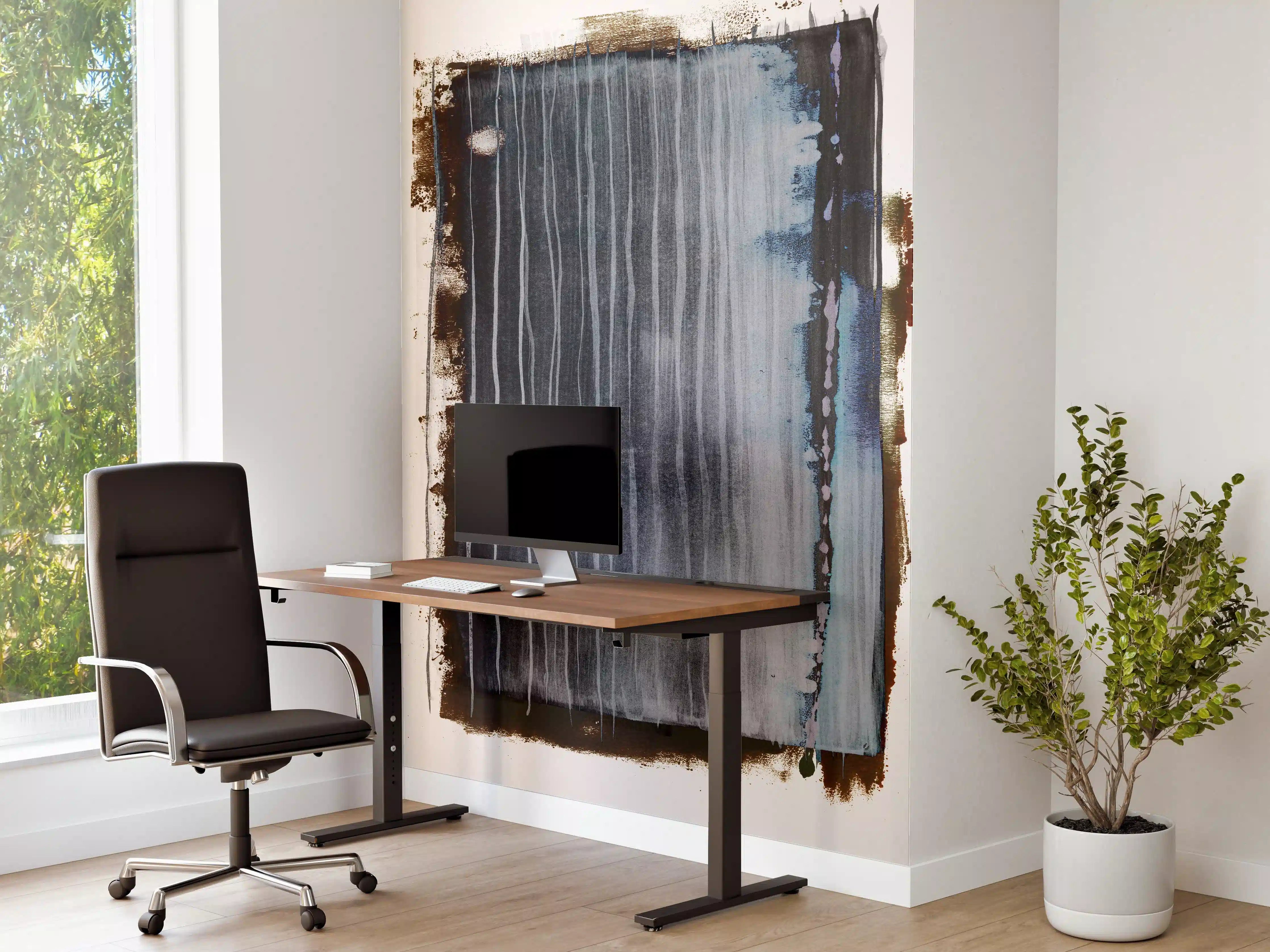 Büro Wandgestaltung - Abstrakter Weiß-Grau-Pinselstrich
