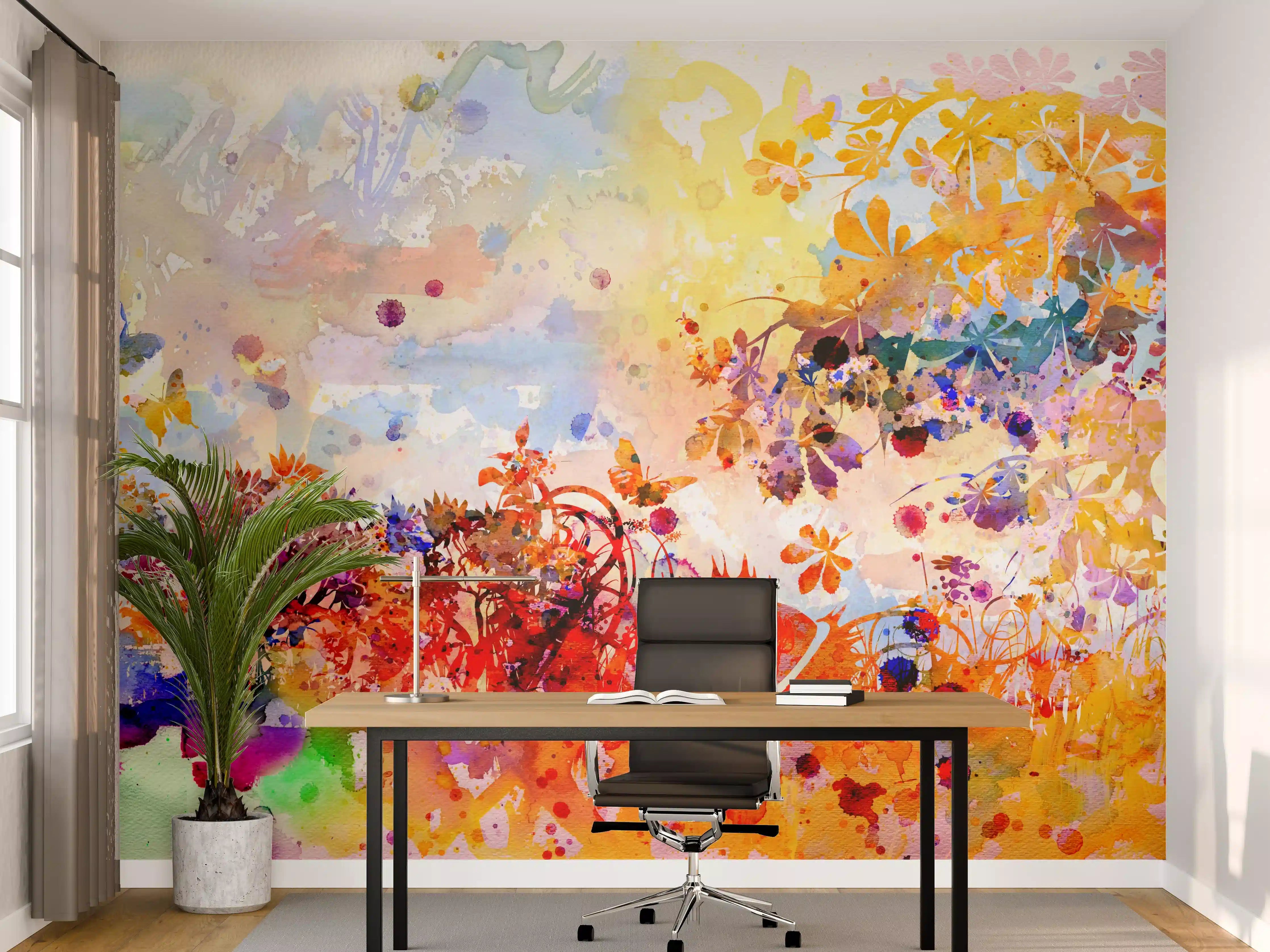 Büro Wandgestaltung - Abstraktes Aquarell eines Herbstwaldes