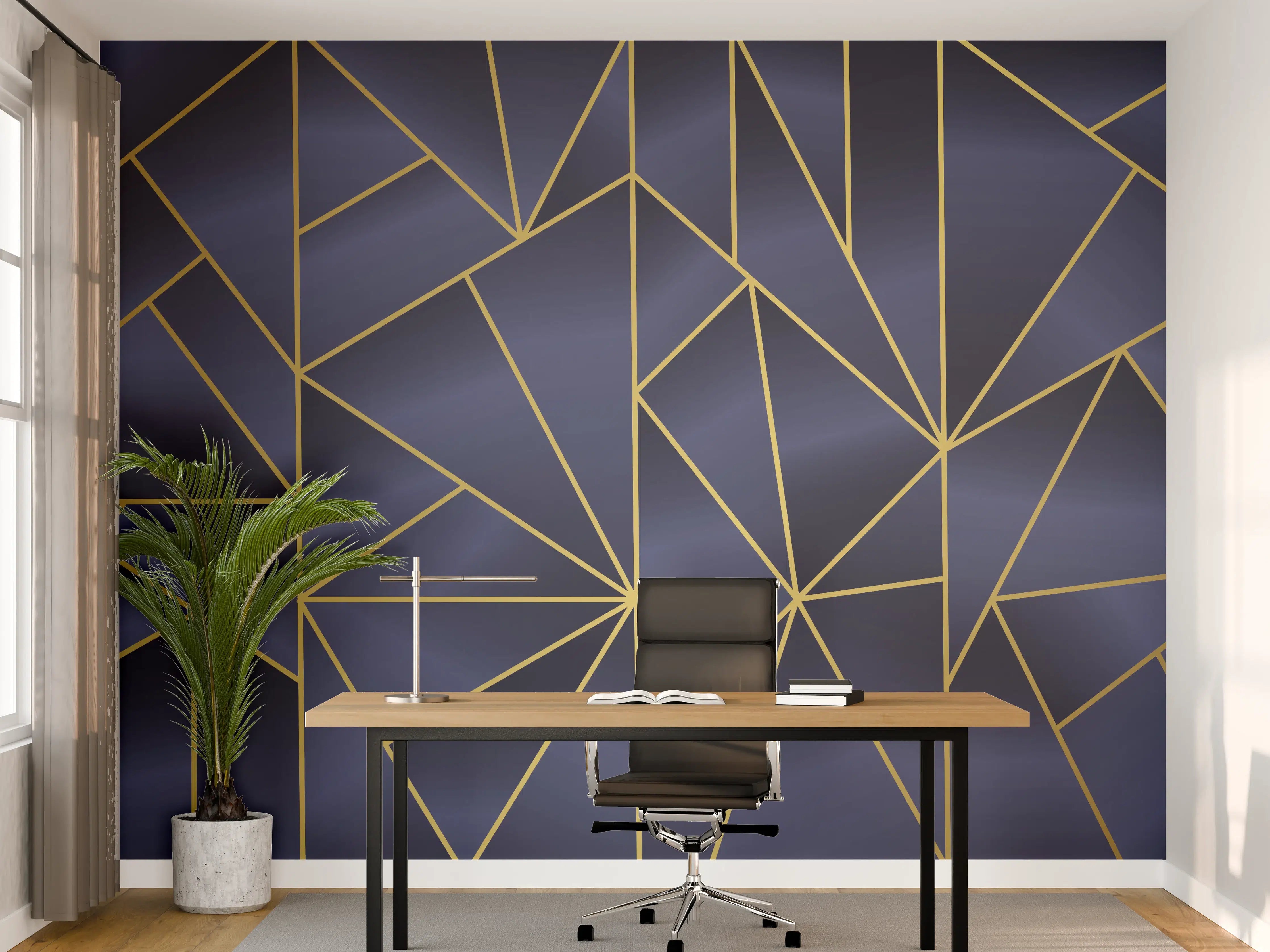 Büro Wandgestaltung - Abstraktes Blau-Gold Muster