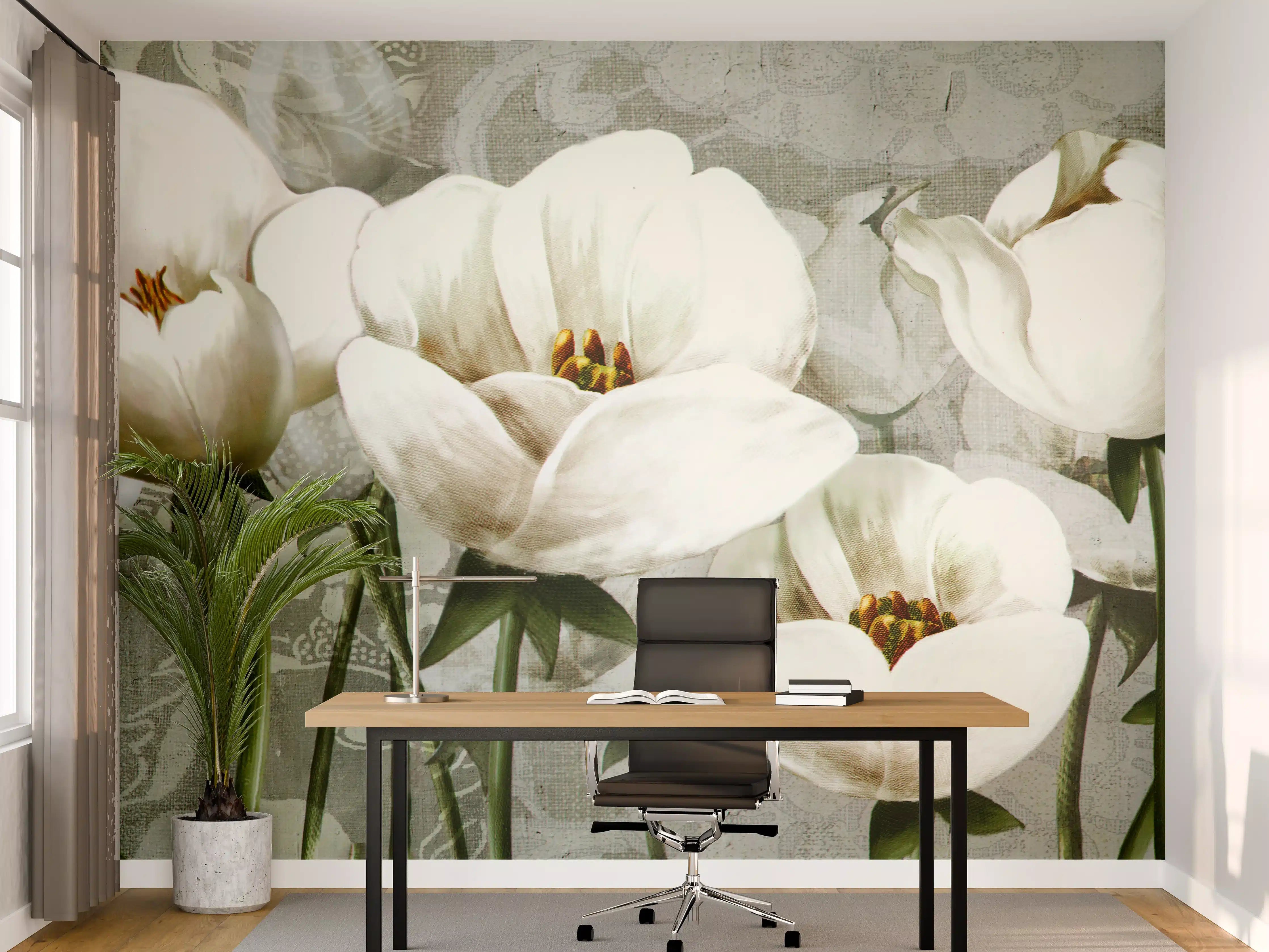 Büro Wandgestaltung - Abstraktes Blumen Tapetendesign