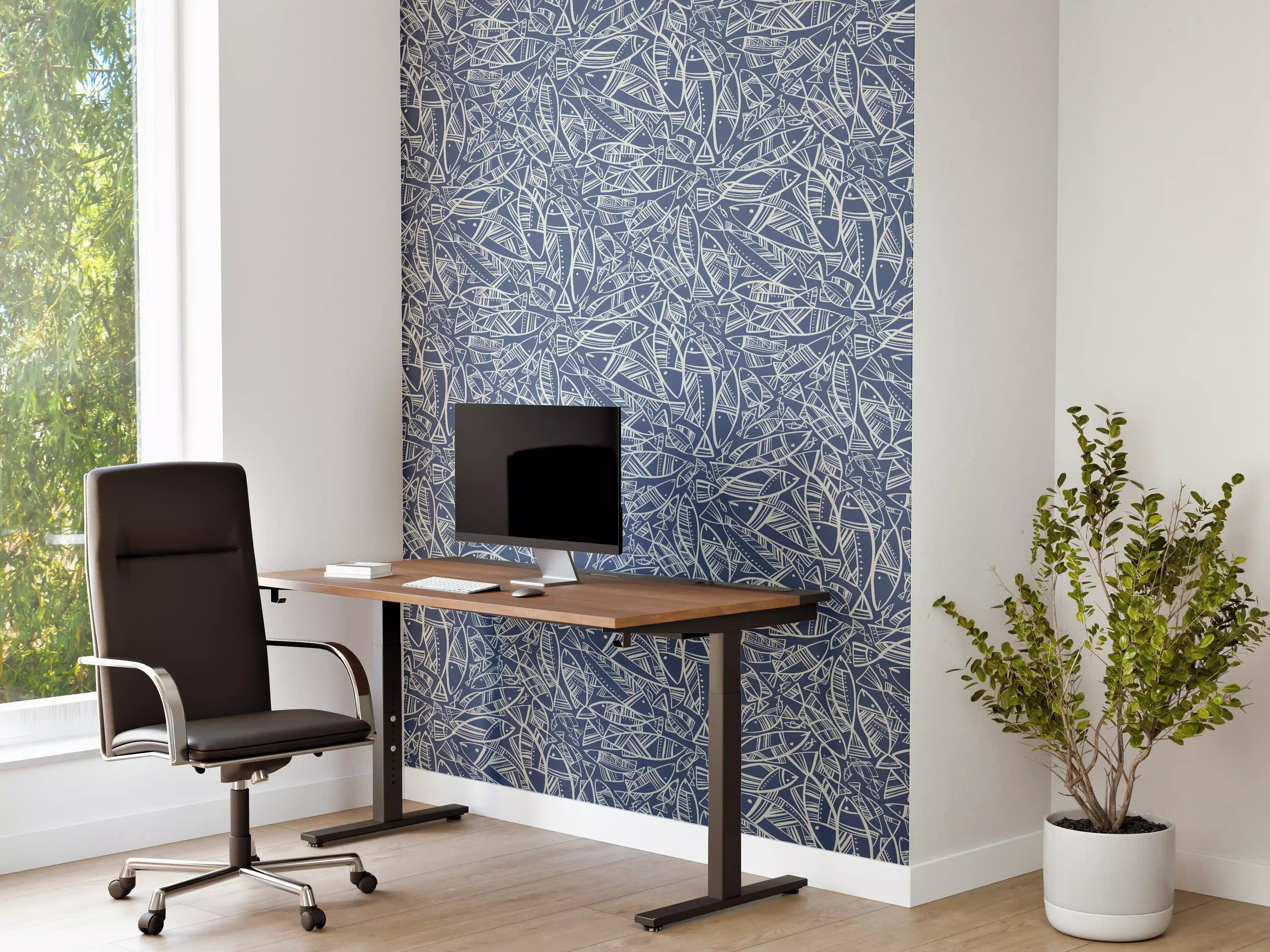 Büro Wandgestaltung - Abstraktes Fischmuster Blau