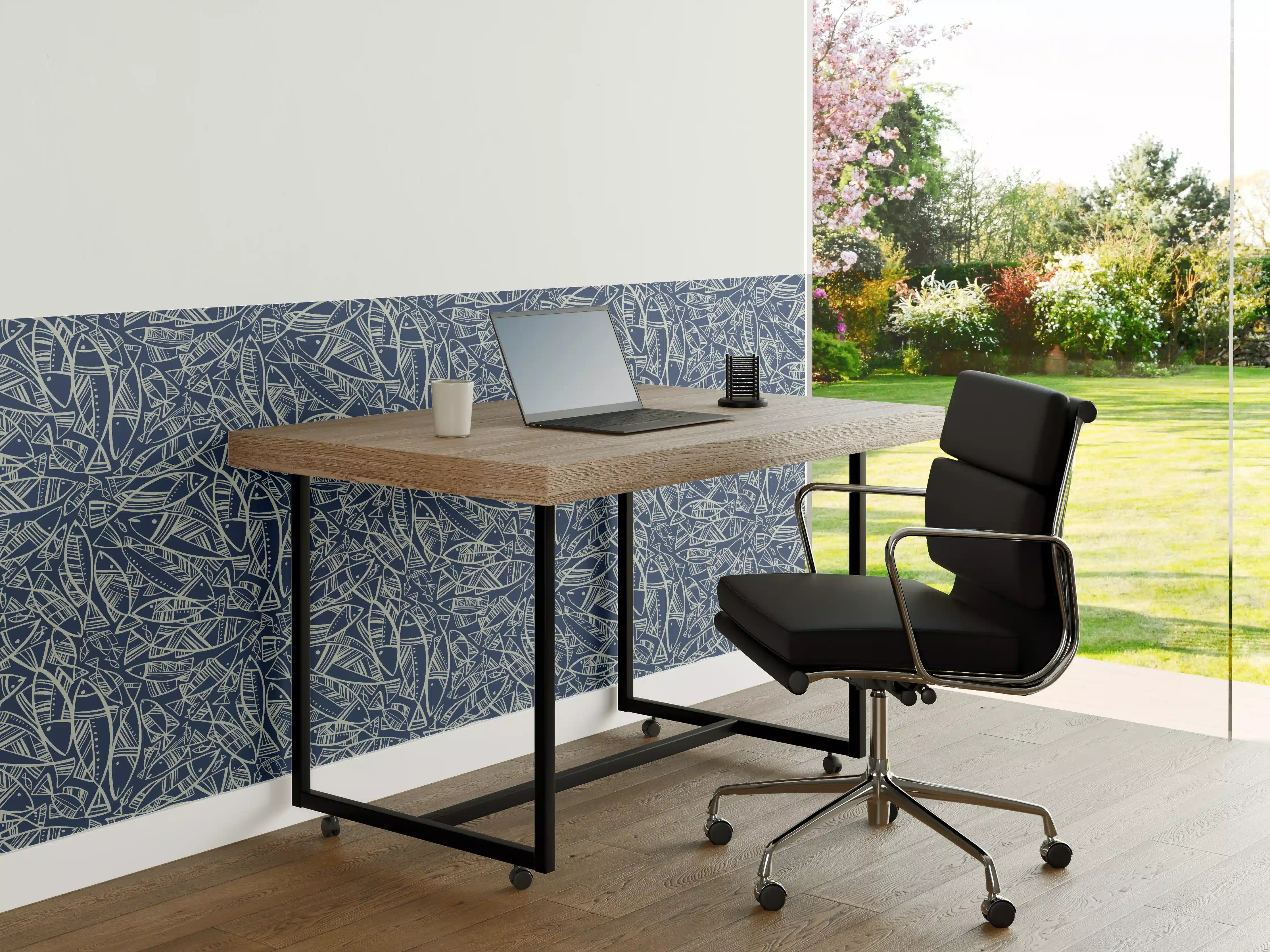 Büro Wandgestaltung - Abstraktes Fischmuster Blau