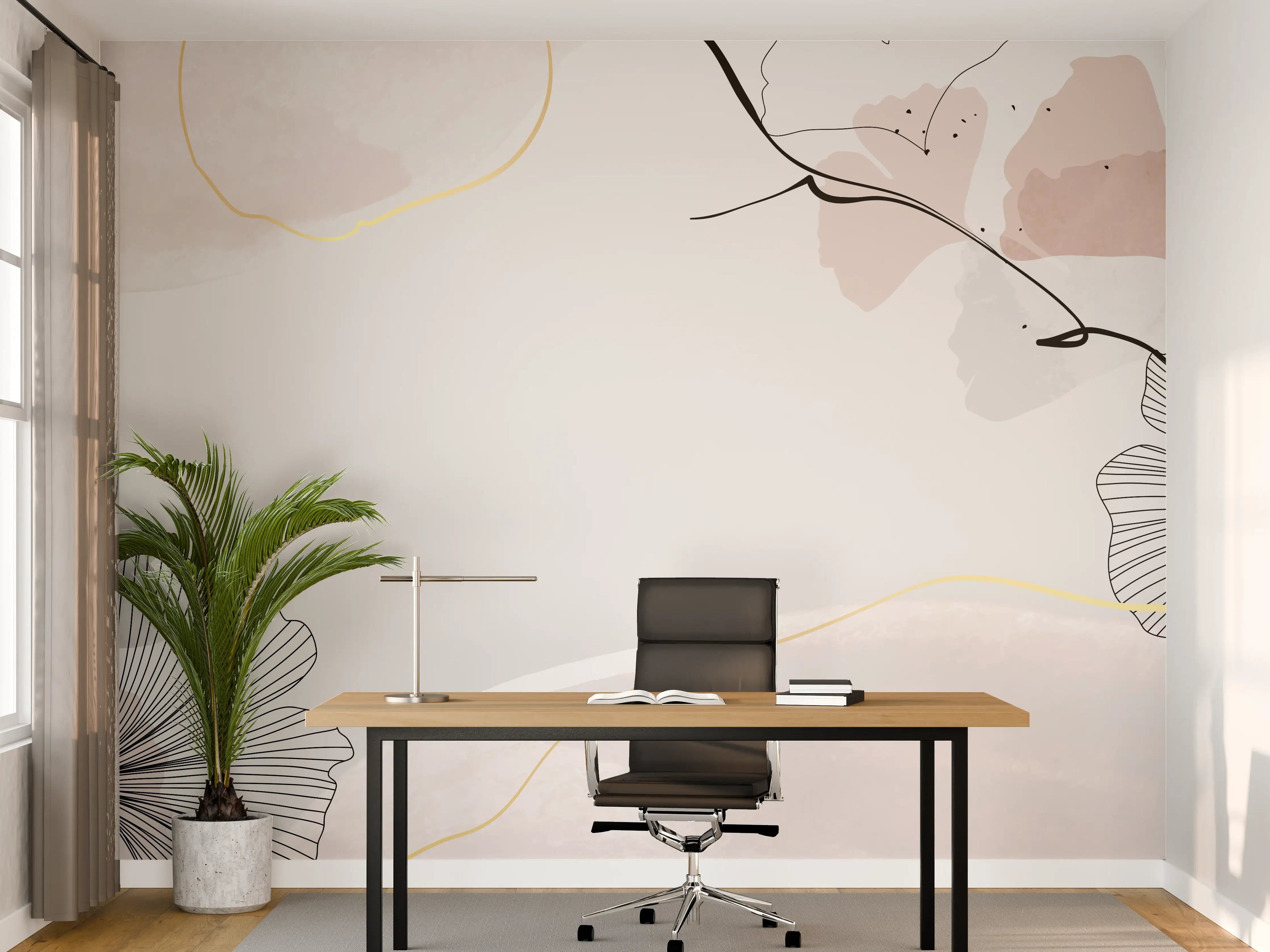 Büro Wandgestaltung - Abstraktes Ginkgo-Blatt Design