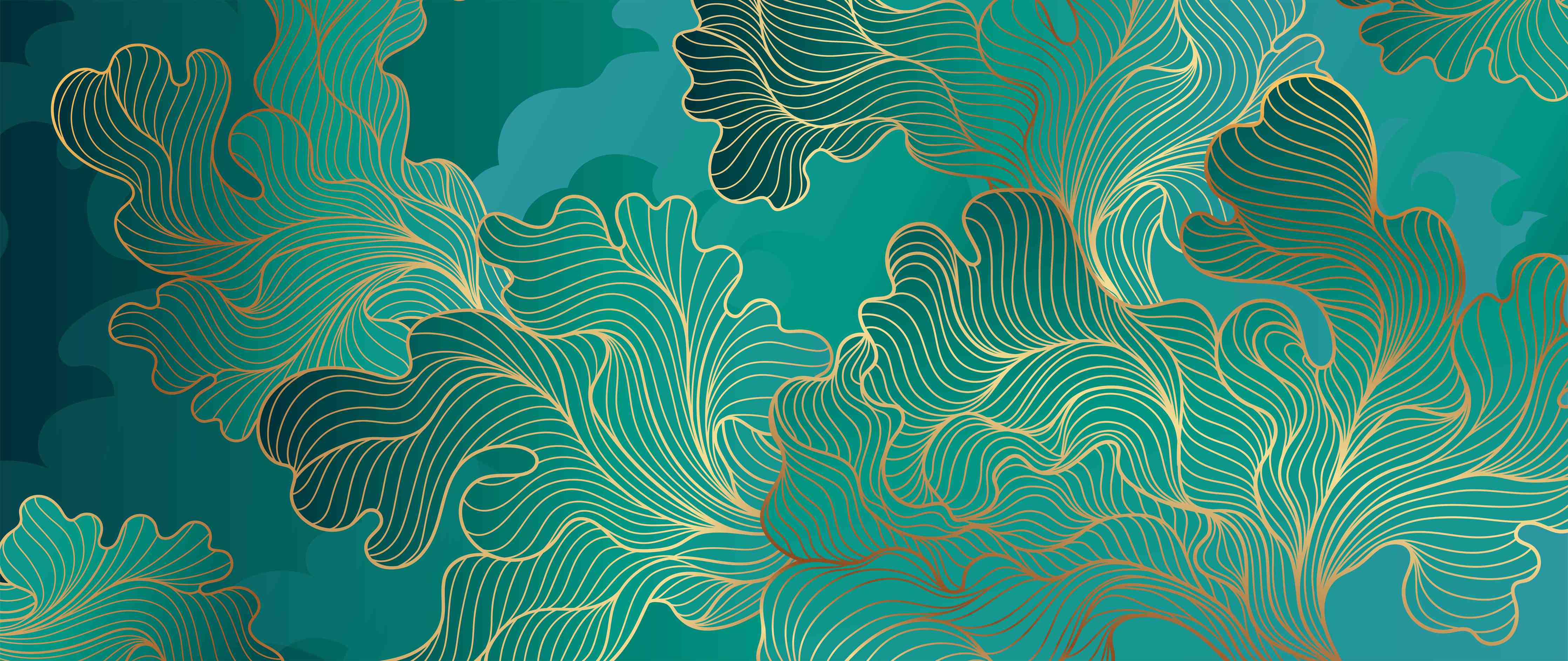 Büro Wandgestaltung-Abstraktes Grüntöne-Gold-Lineart