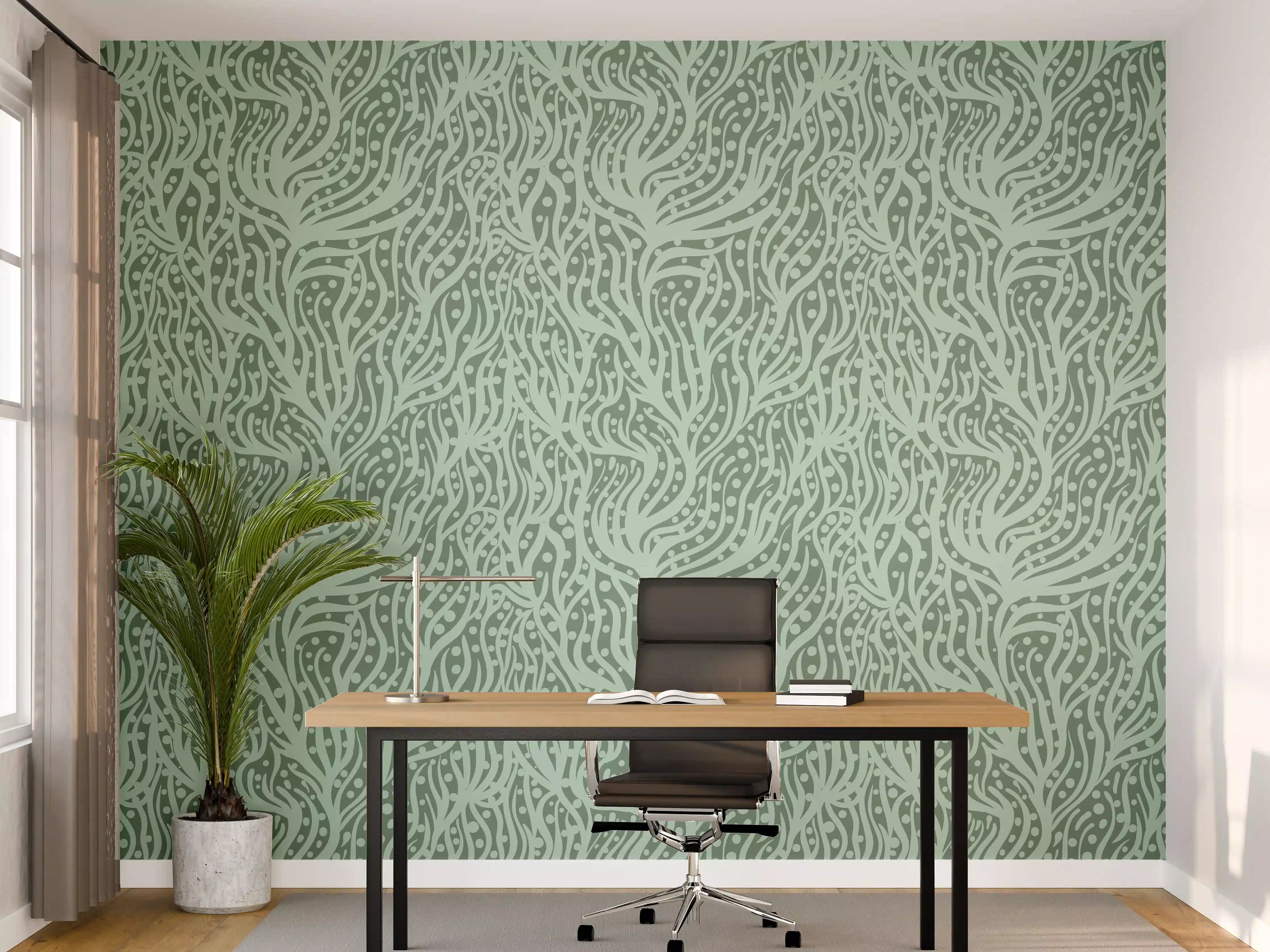 Büro Wandgestaltung - Abstraktes Korallenmuster Grün-Türkis