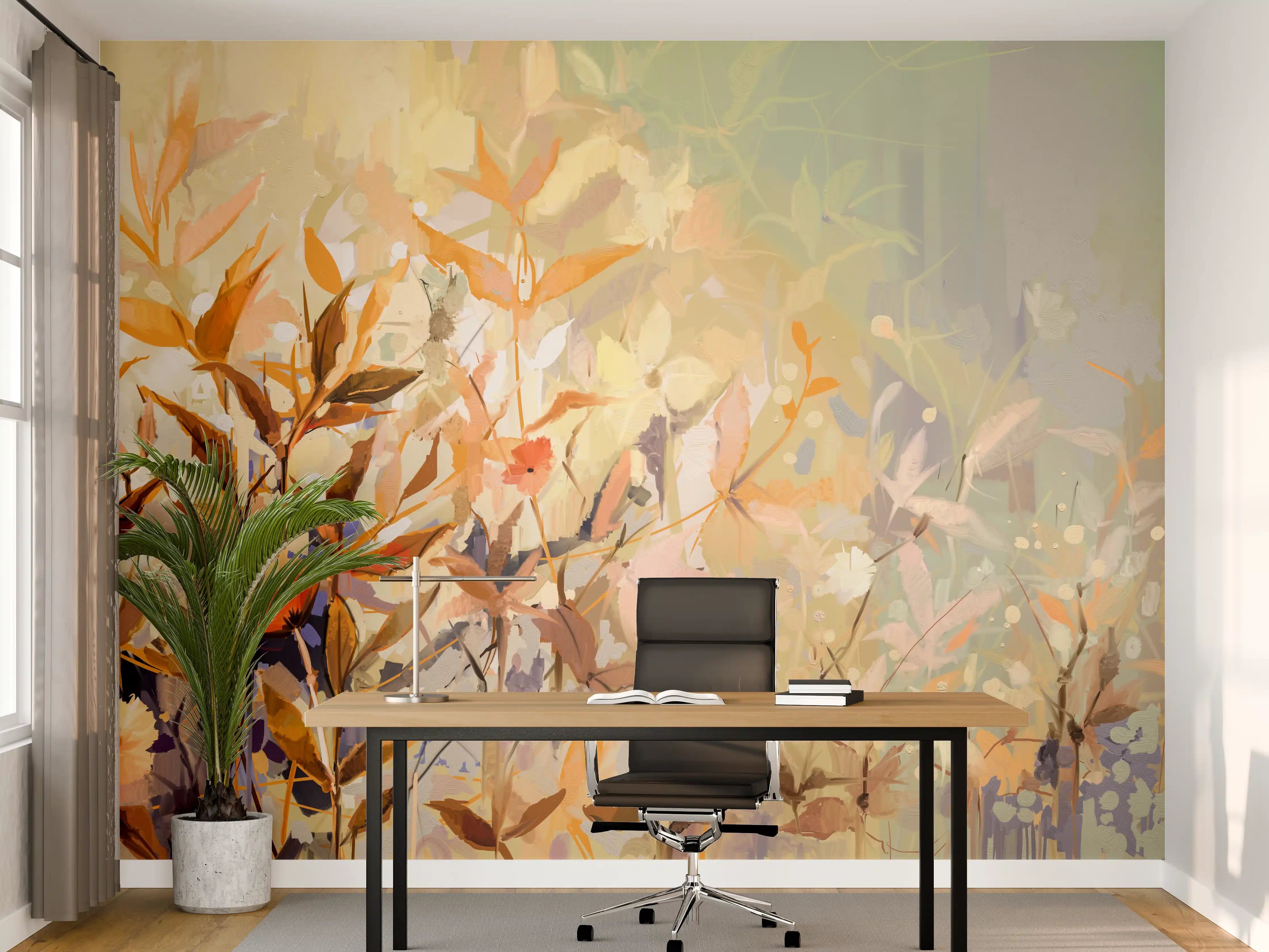 Büro Wandgestaltung - Abstraktes Ölgemälde von bunten Blumen