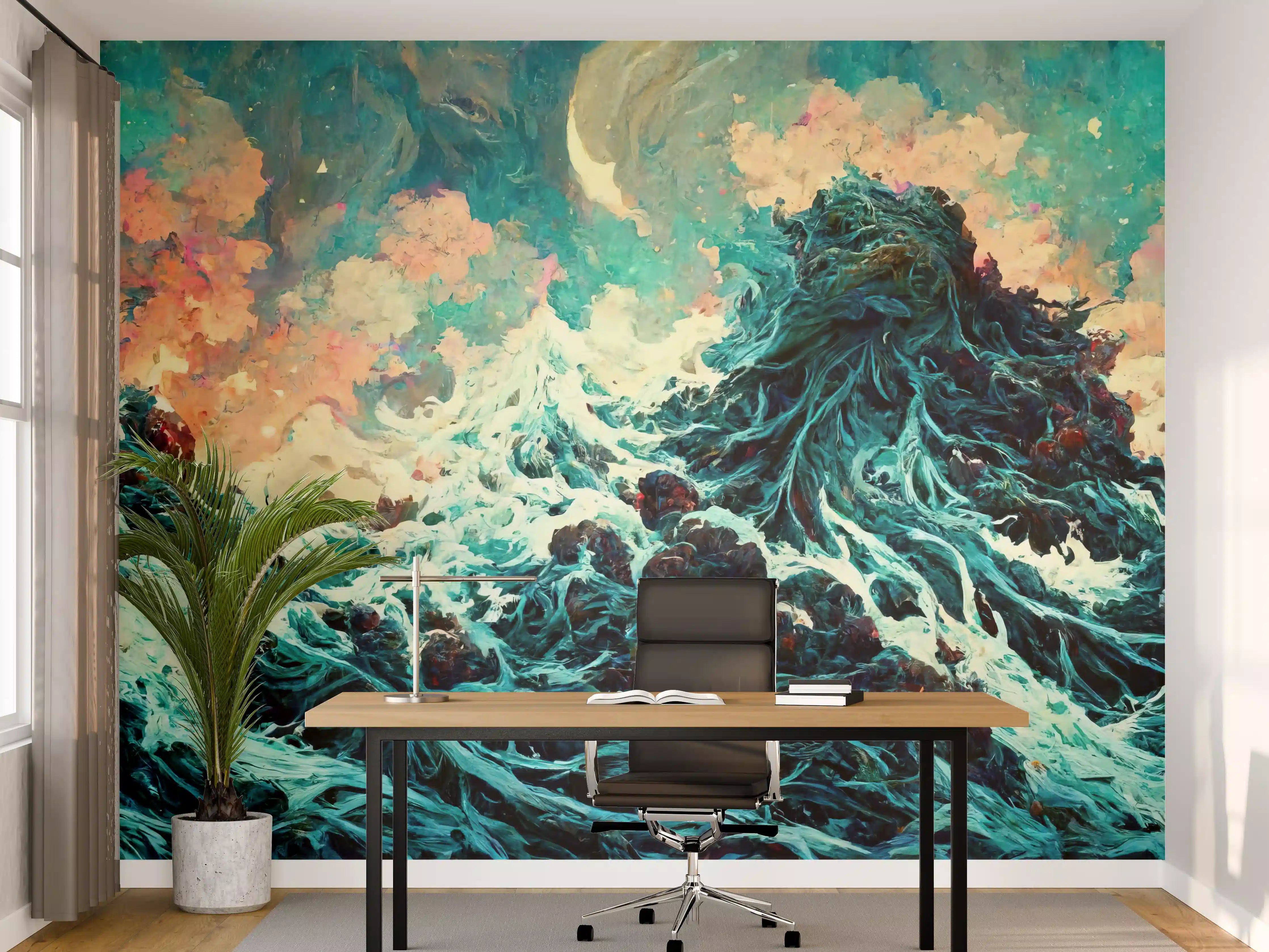 Büro Wandgestaltung - Abstraktes Wellen Gemälde