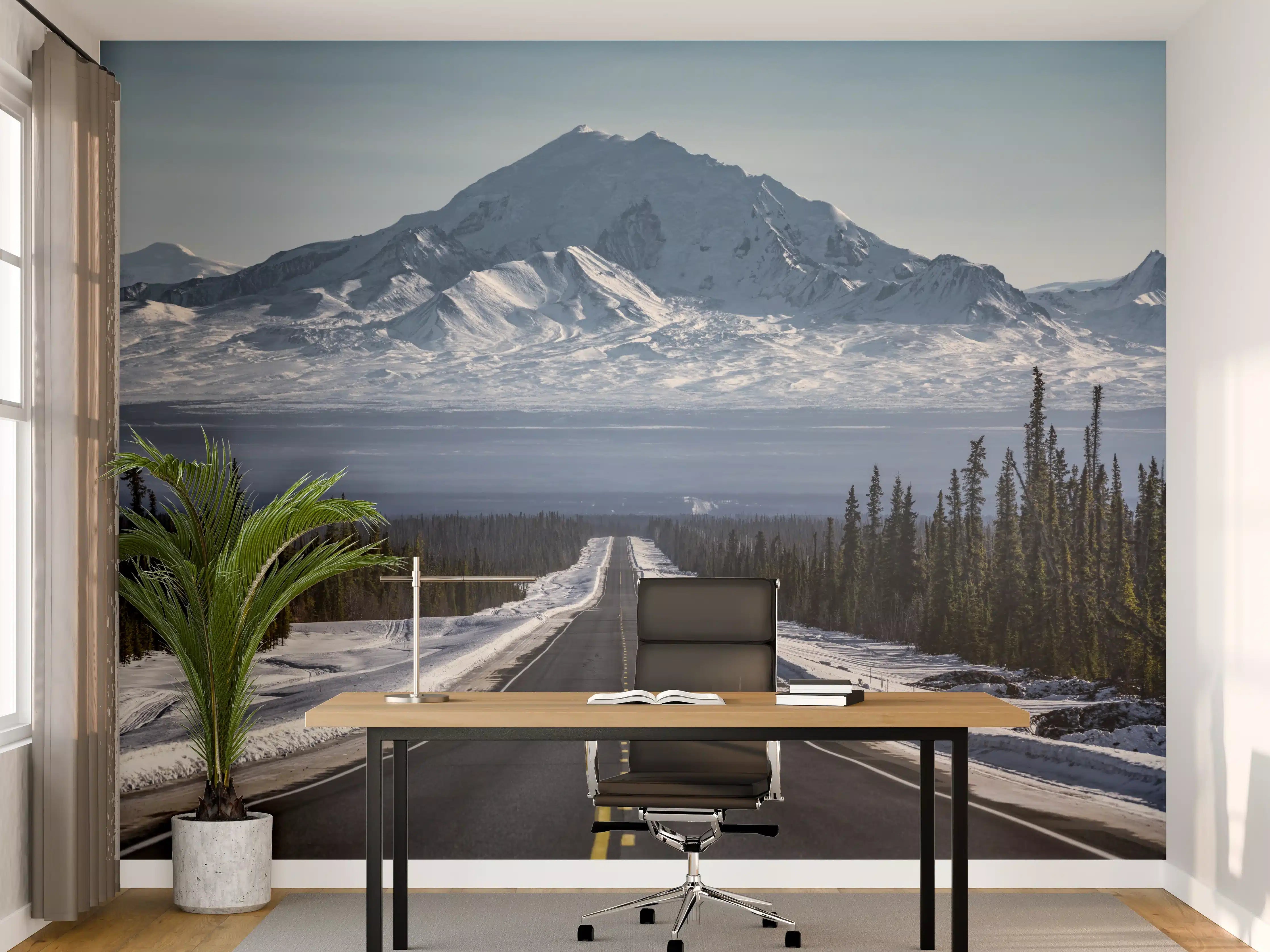 Büro Wandgestaltung - Alaskas Bergstraße im Winter
