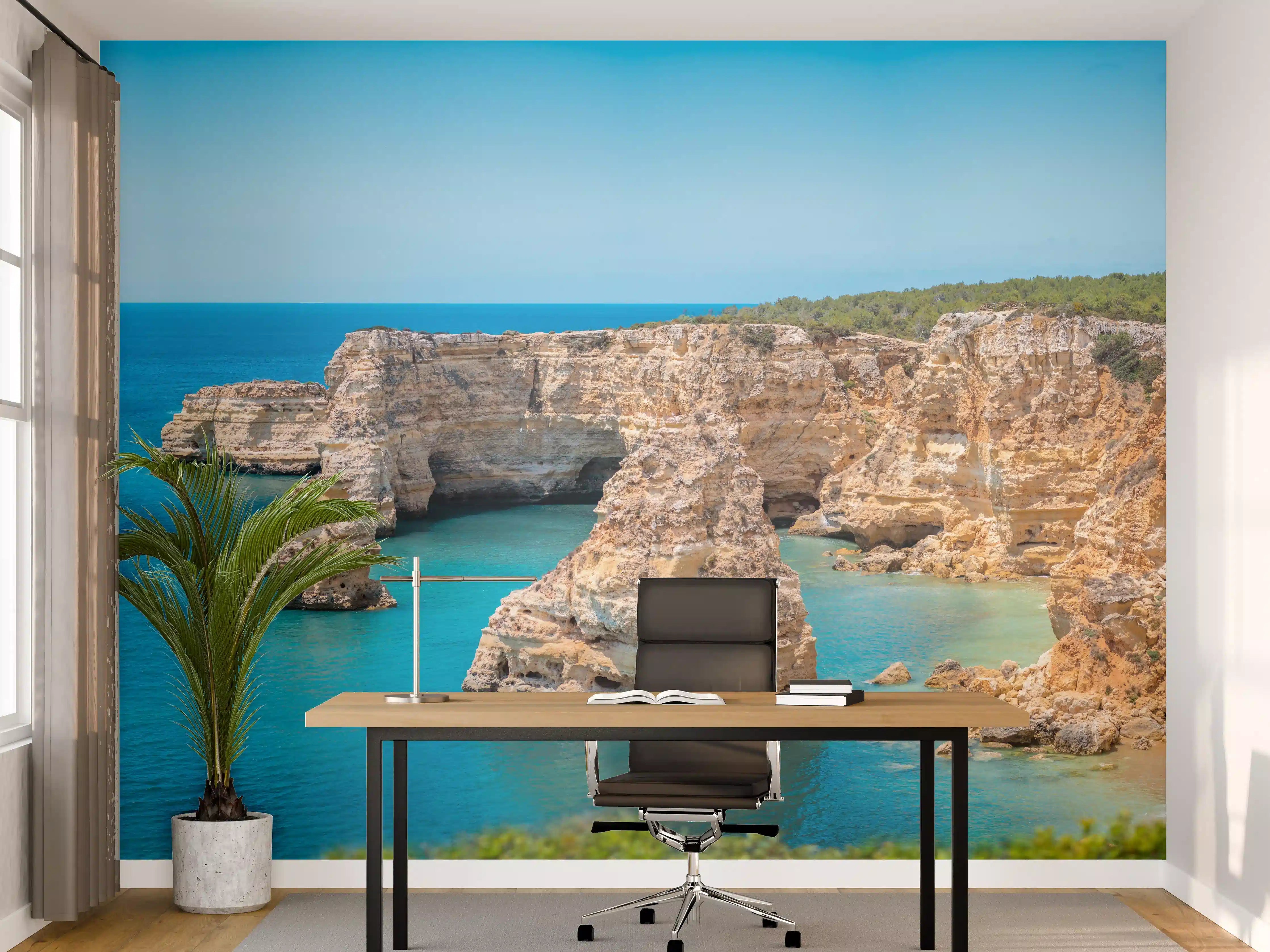 Büro Wandgestaltung - Algarve-Klippen am türkisblauen Meer