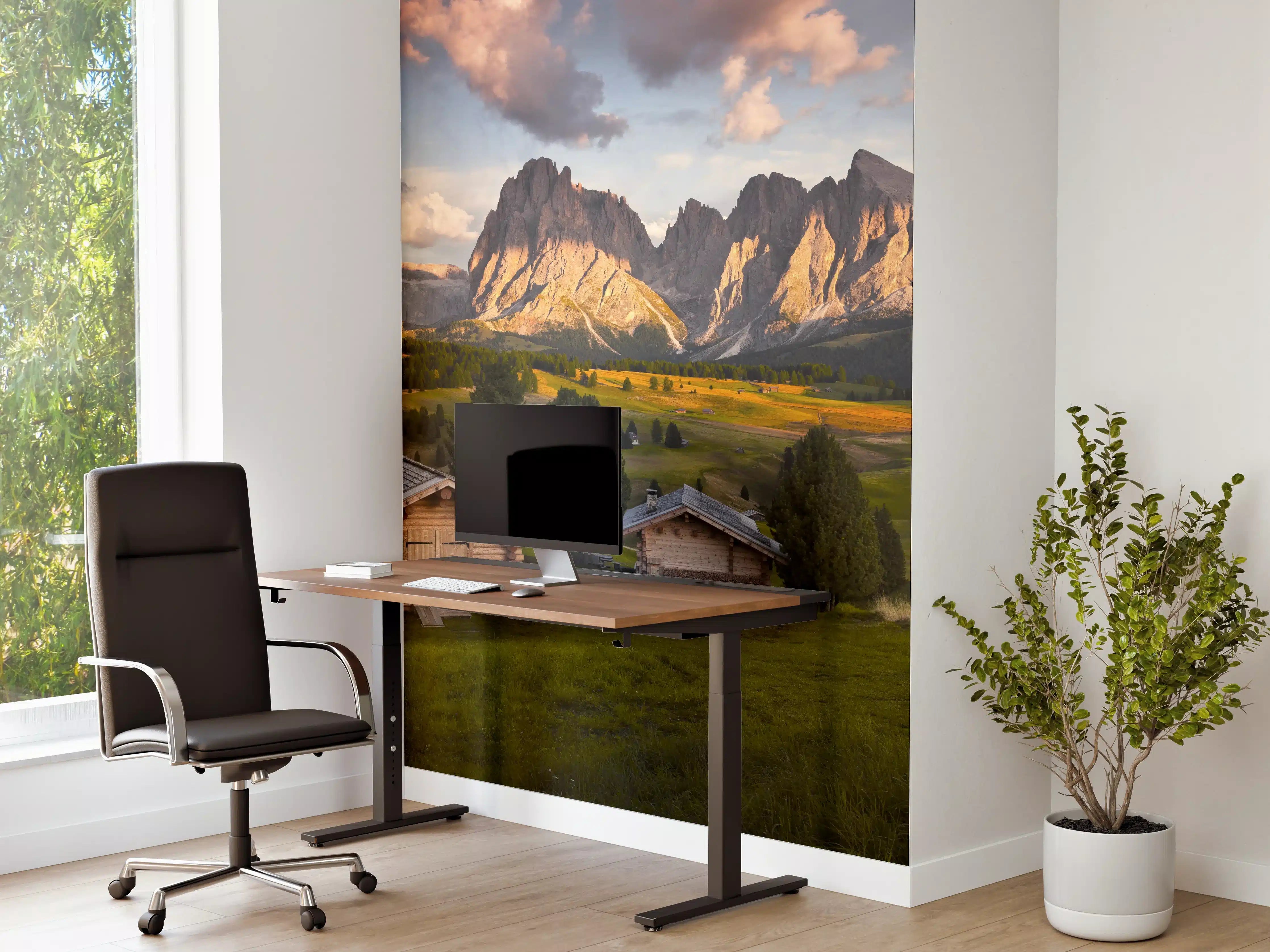 Büro Wandgestaltung - Alpenhütten Sonnenuntergang Grün