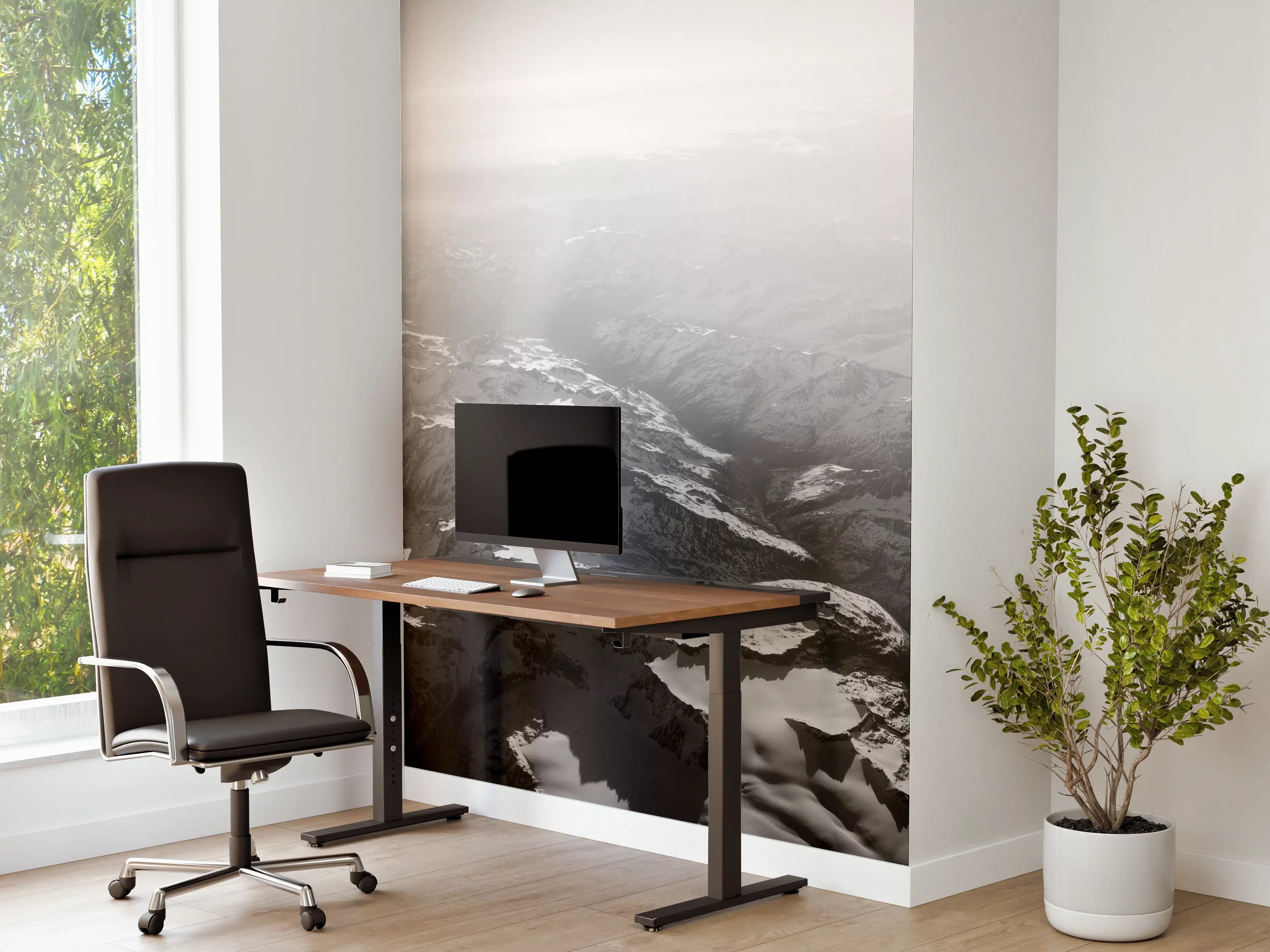 Büro Wandgestaltung - Alpenidylle in Schwarz-Weiß