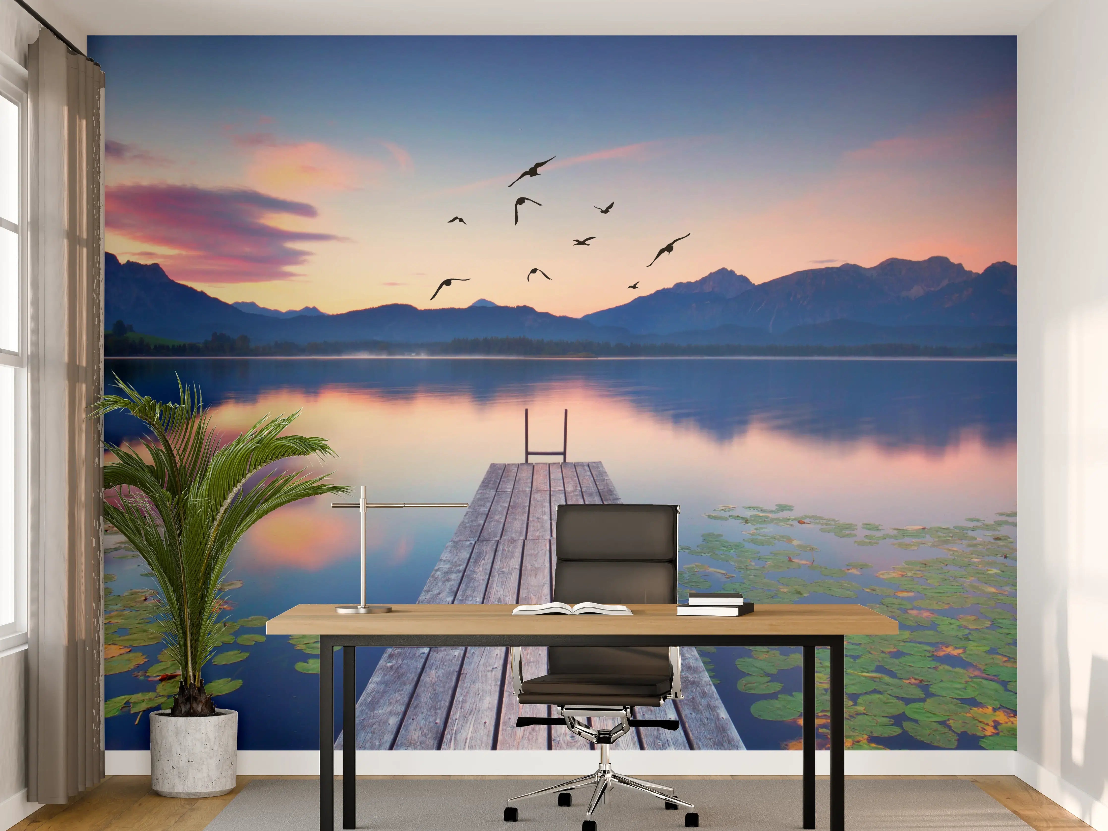 Büro Wandgestaltung - Alpensee mit Seerosen