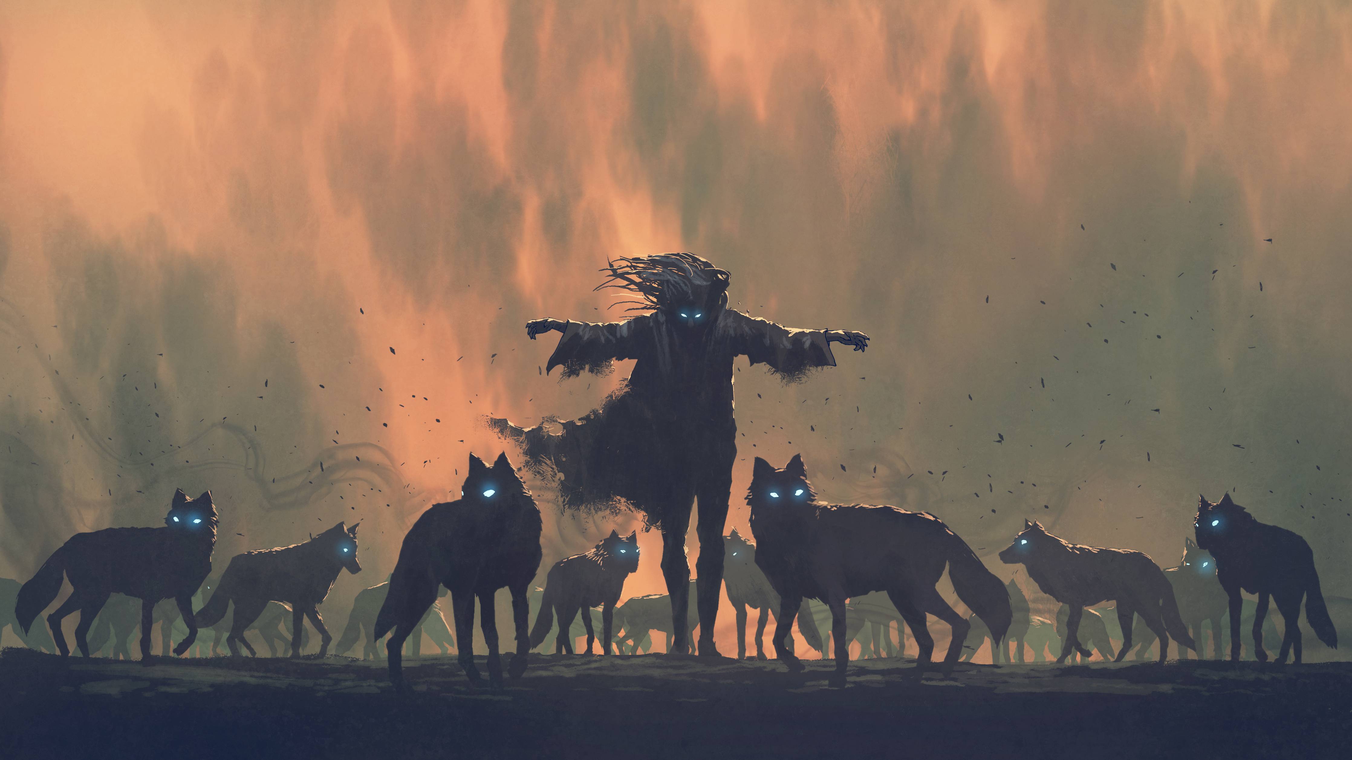 Büro Wandgestaltung-Alpha-Wolf Silhouette Dämmerung
