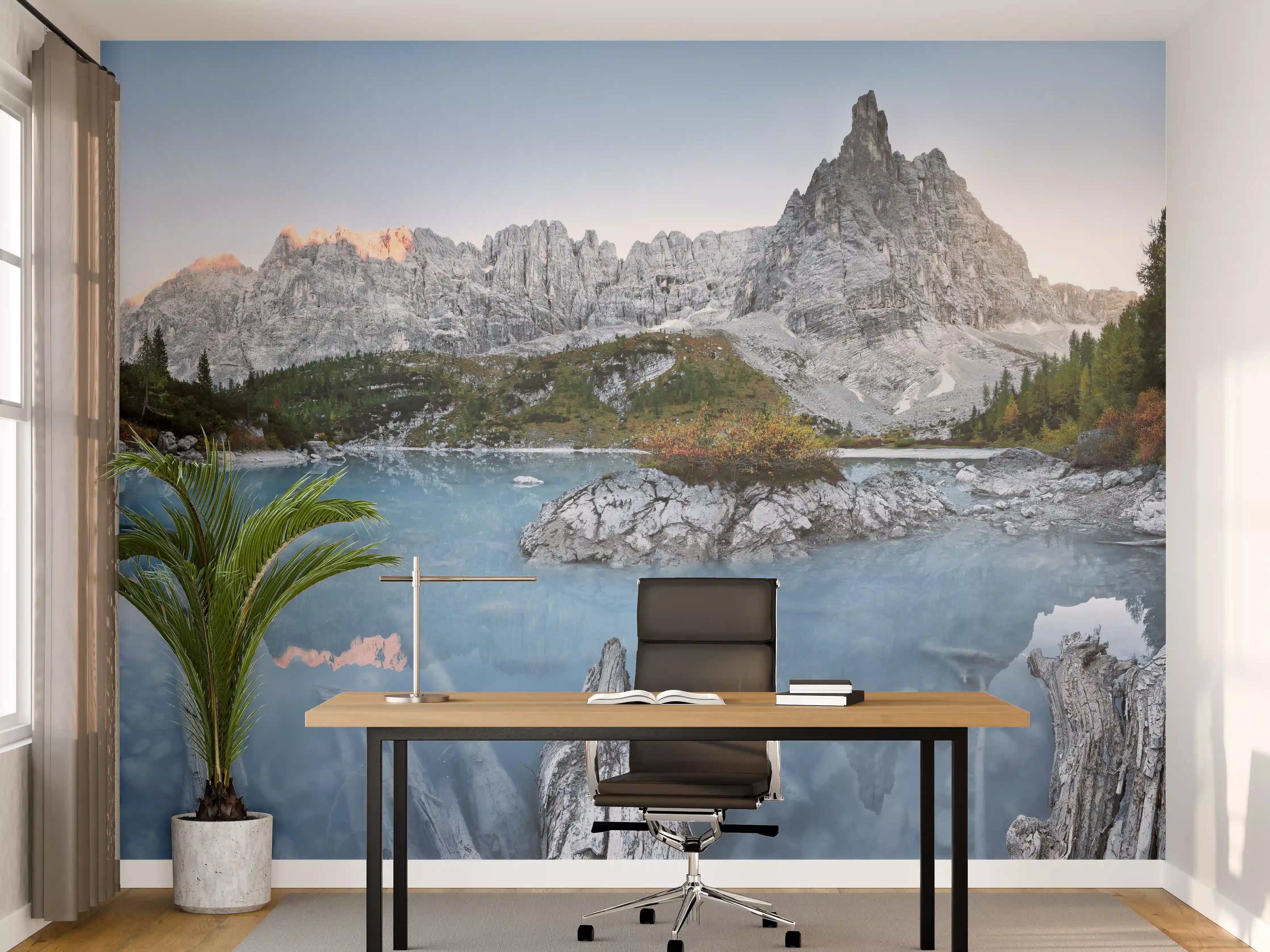 Büro Wandgestaltung - Alpine Seenlandschaft in Abenddämmerung