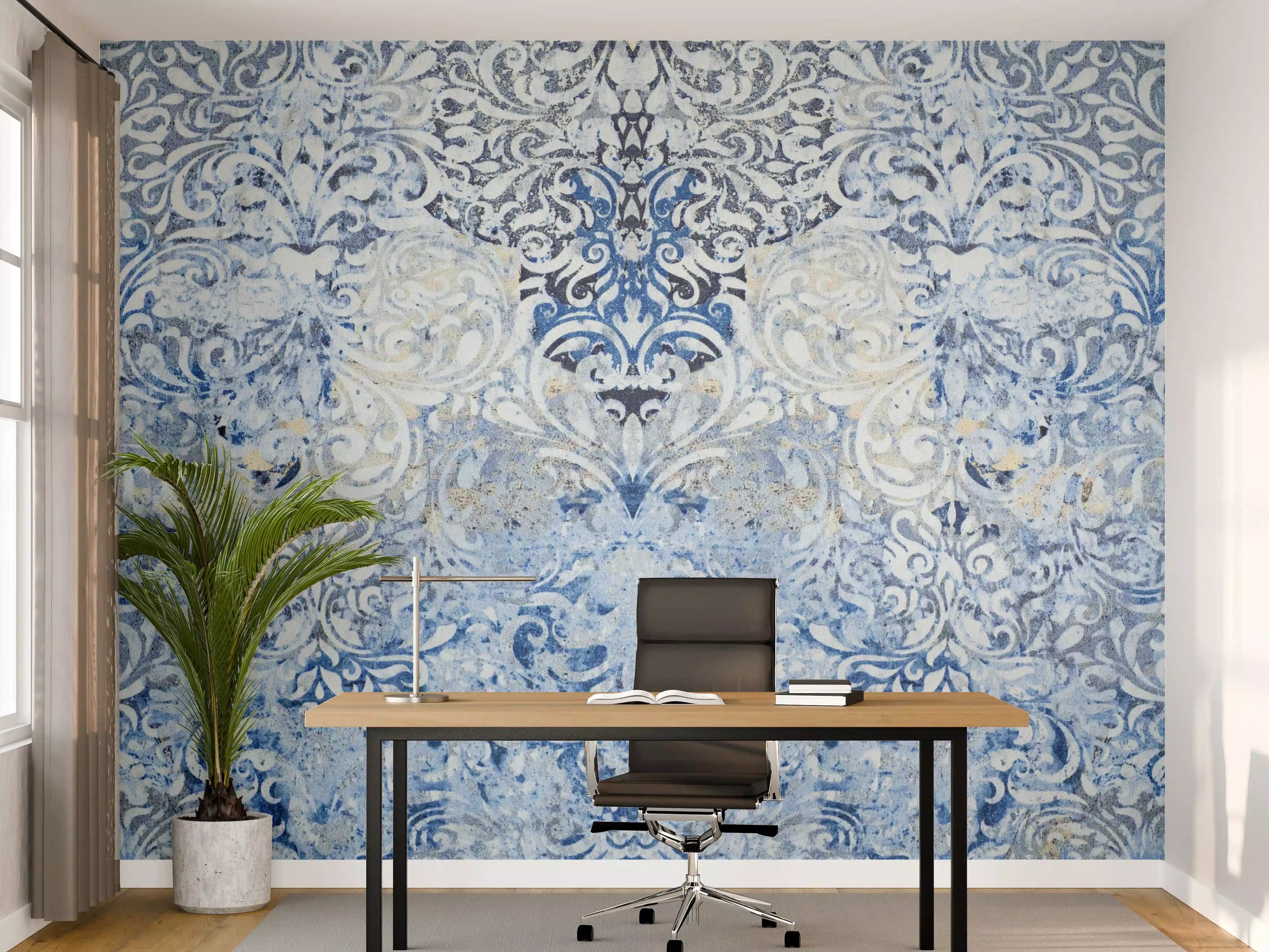 Büro Wandgestaltung - Alt blau graues vintage Fliesenmuster