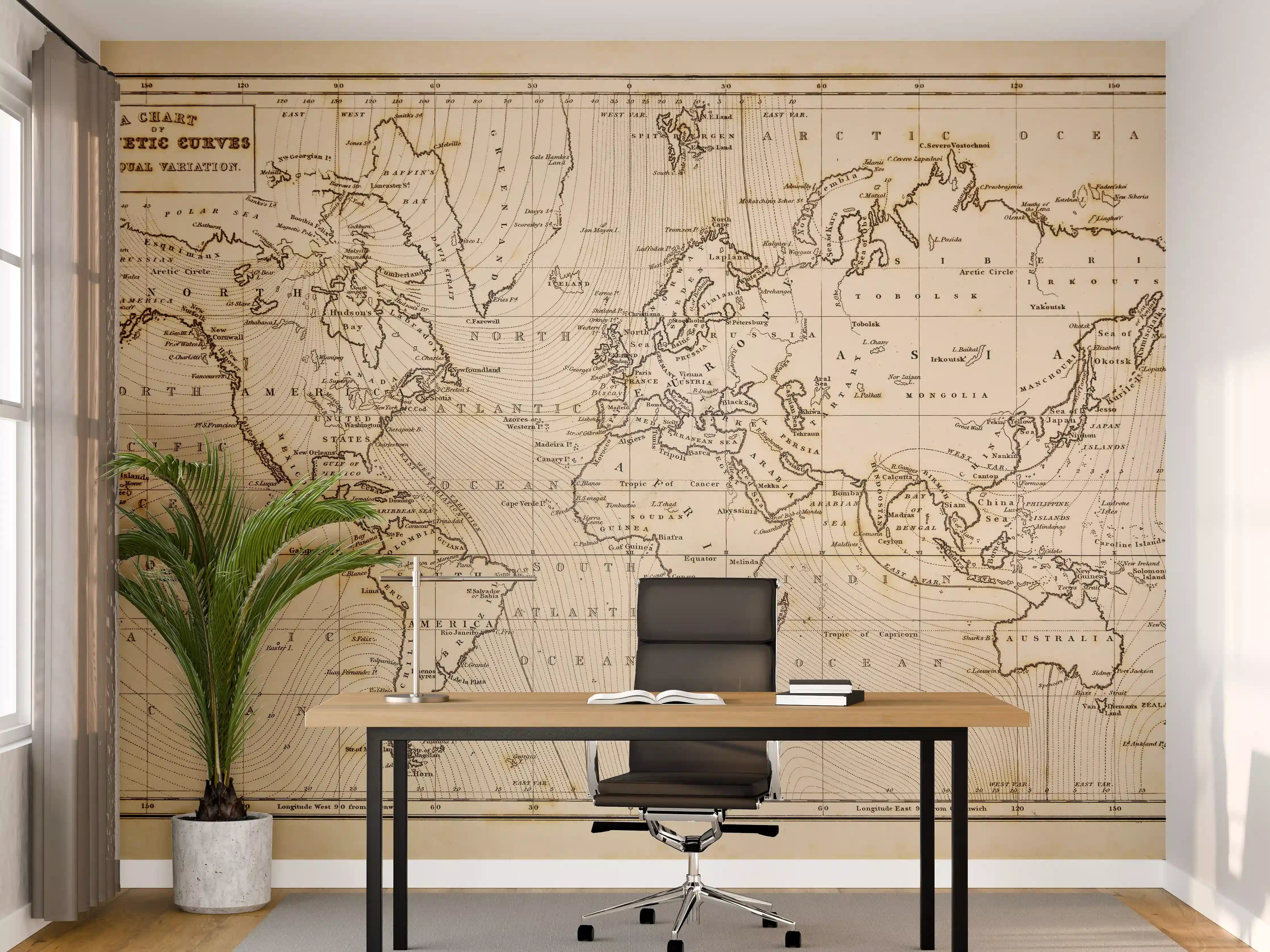 Büro Wandgestaltung - Alte handgezeichnete Vintage-Weltkarte