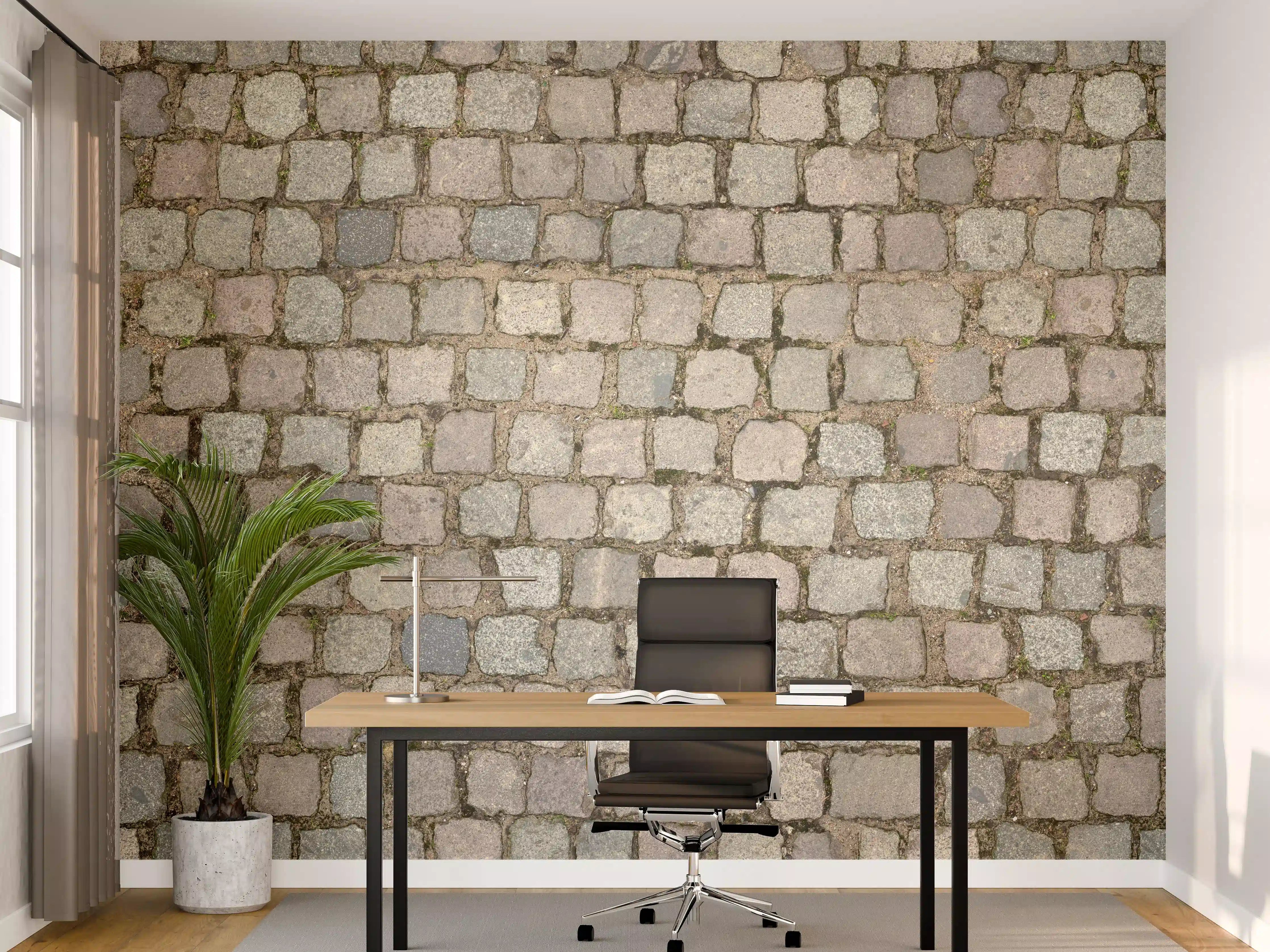 Büro Wandgestaltung - Altstadt Kopfsteinpflaster Grautöne