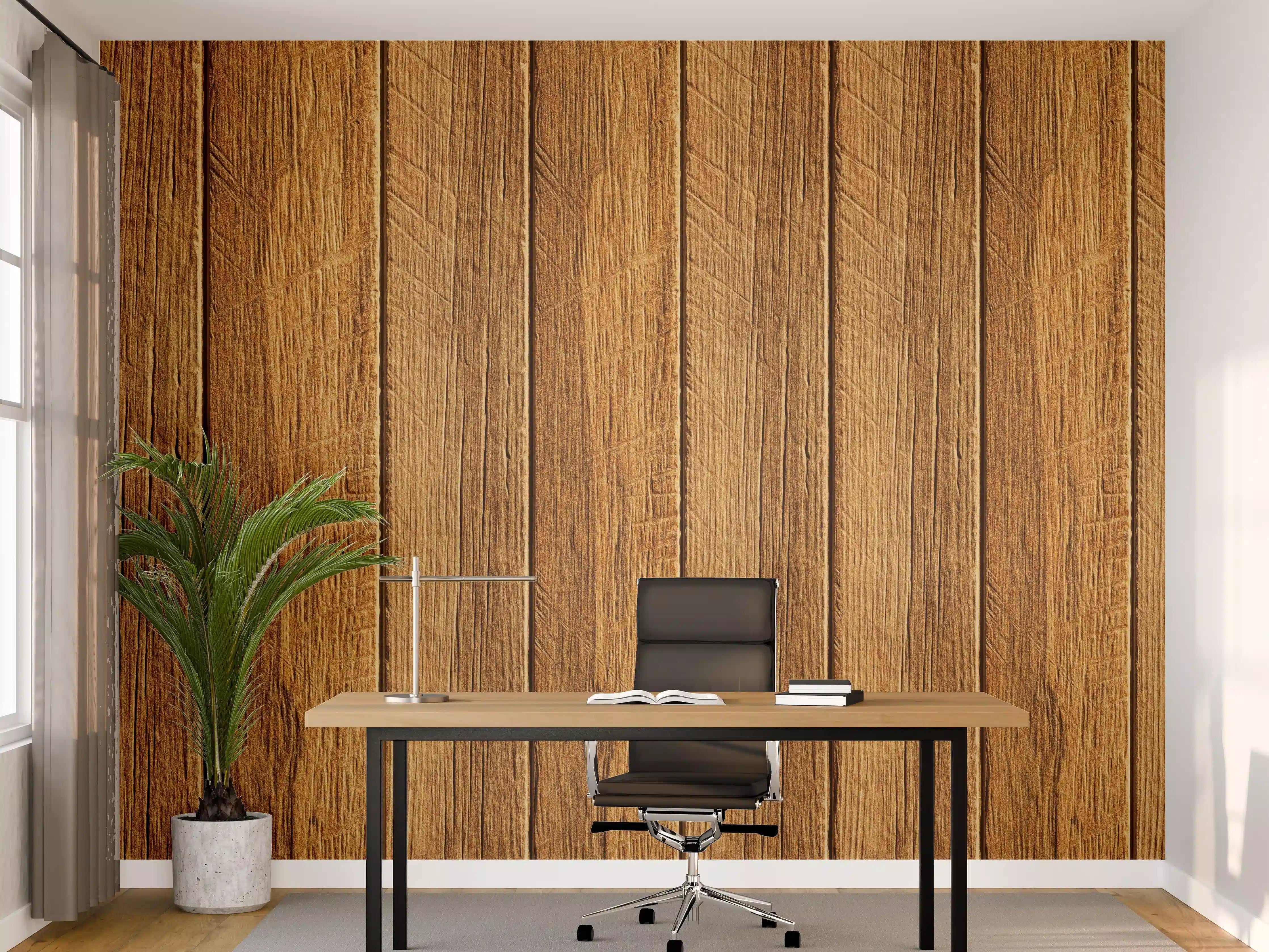 Büro Wandgestaltung - Aneinandergereihte braune Holzplanken